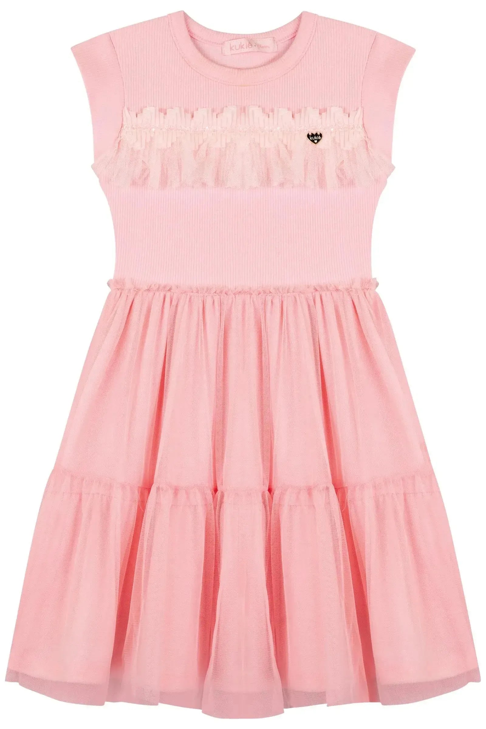 Vestido em Canelado Liz e Tule com Elastano 86994 Kukiê Infantil Menina