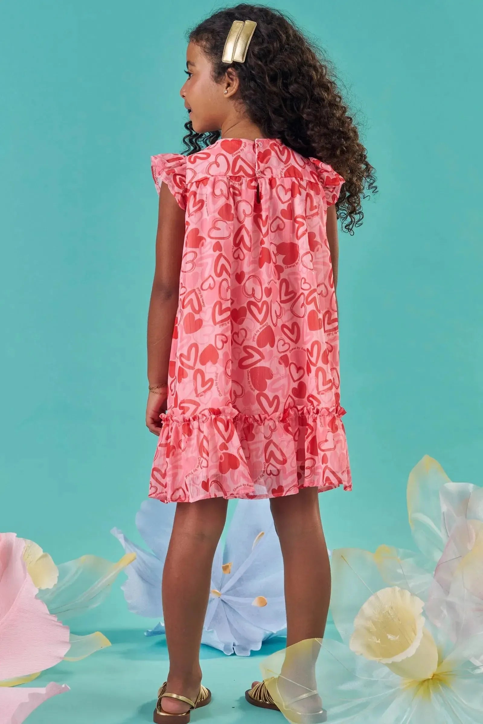 Vestido em Chiffon com Brilho 86998 Kukiê Infantil Menina