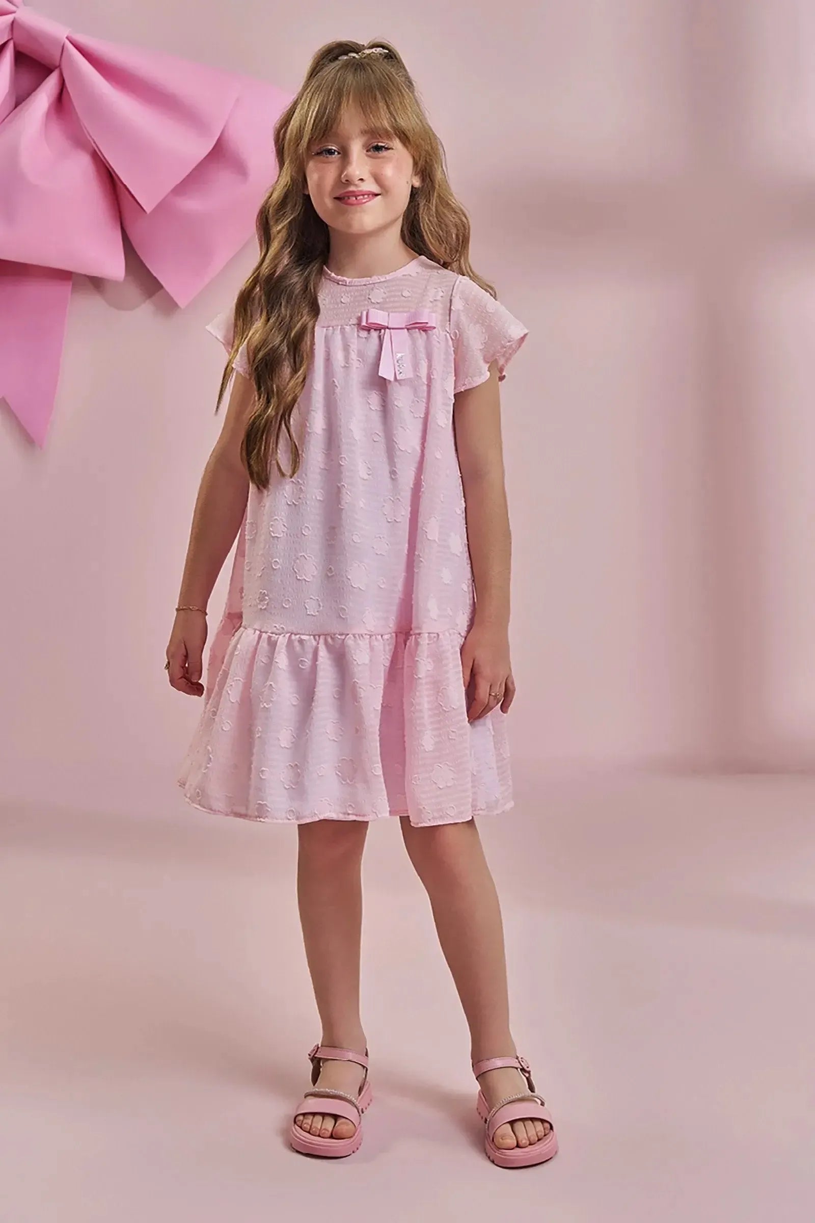 Vestido em Chiffon Flores 96558 Kukiê Infantil Menina