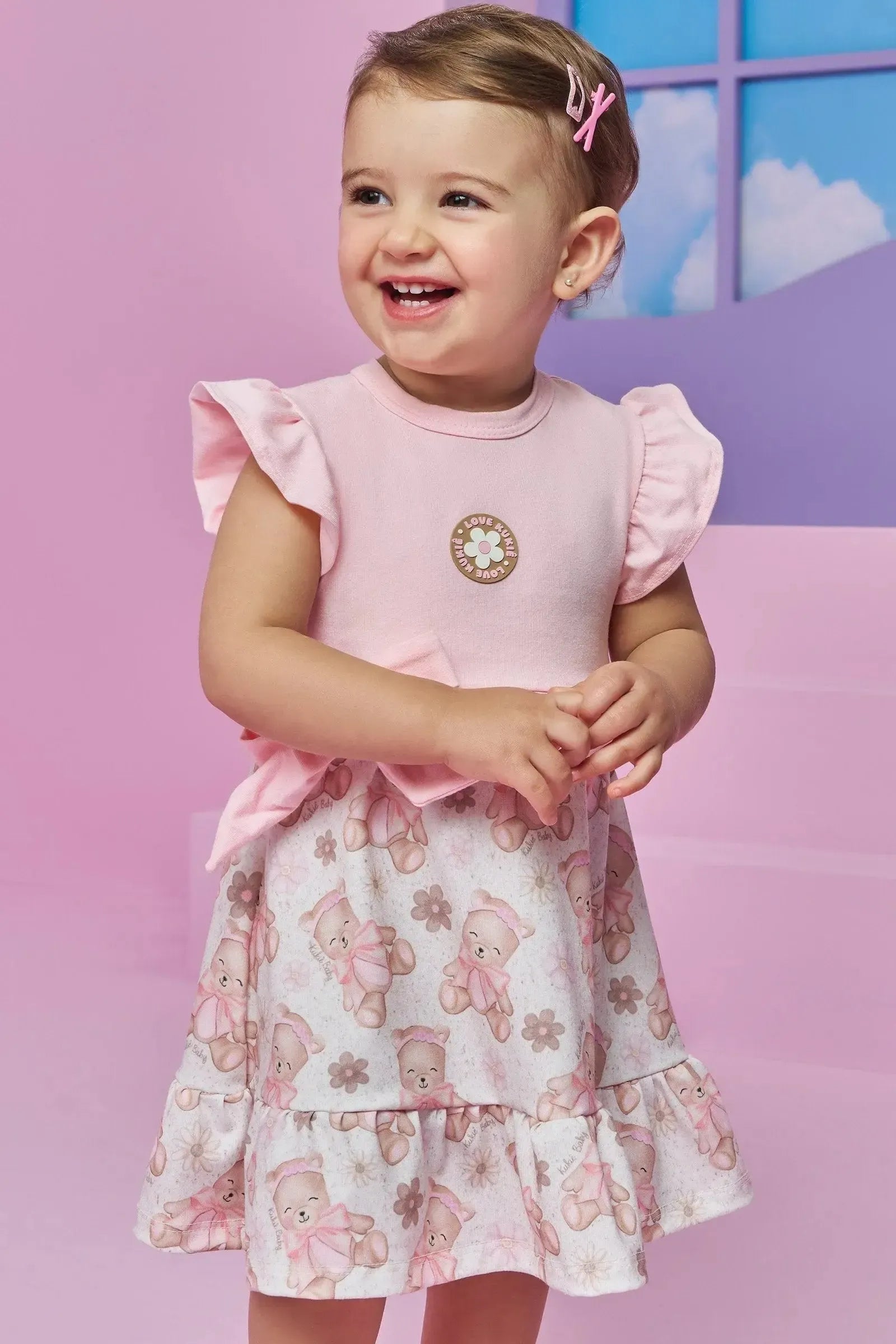 Vestido em Cotton e Malha Power 93841 Kukiê Bebê Menina