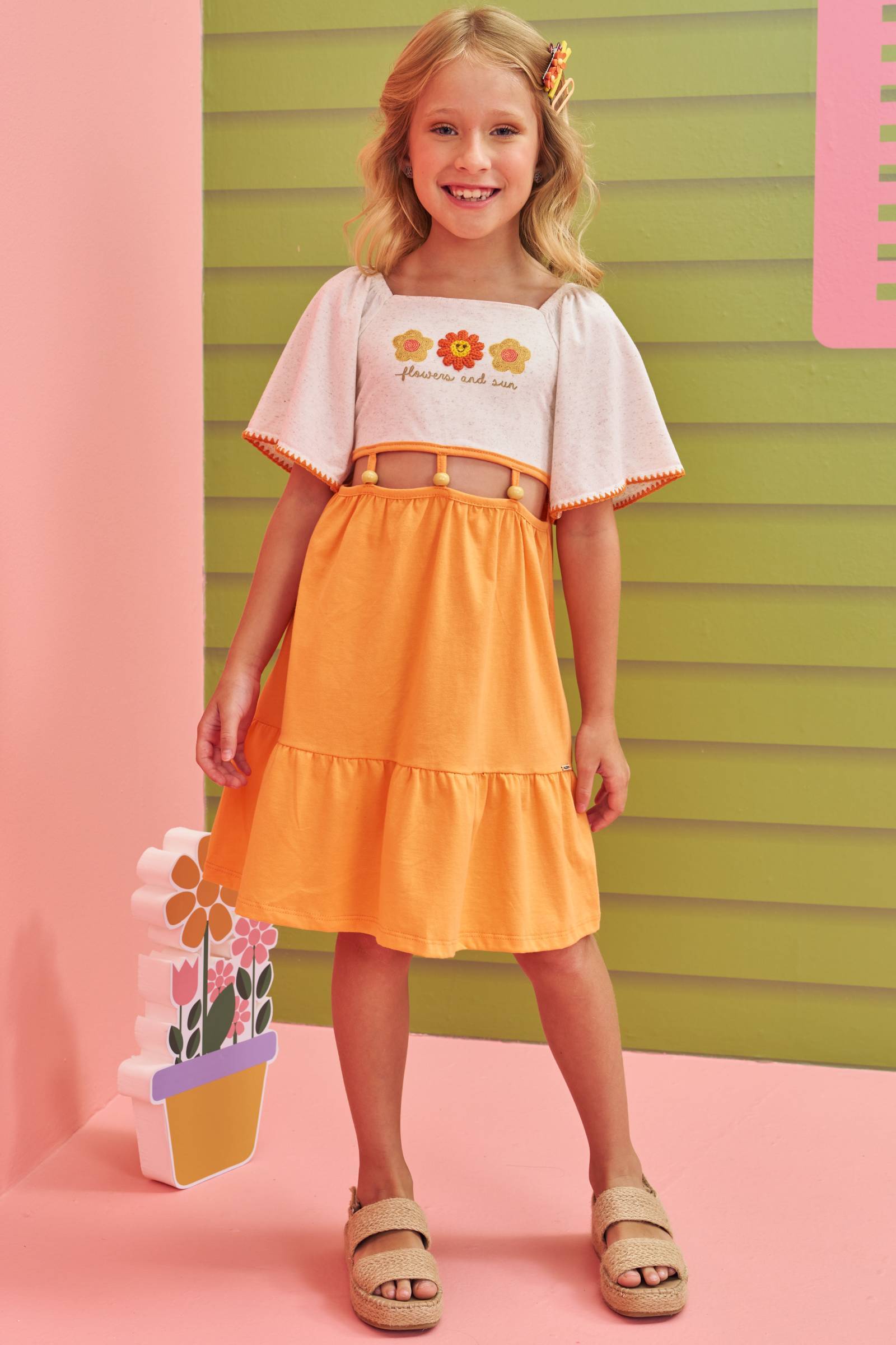 Vestido em Cotton Linho e Meia Malha 76967 Kukiê