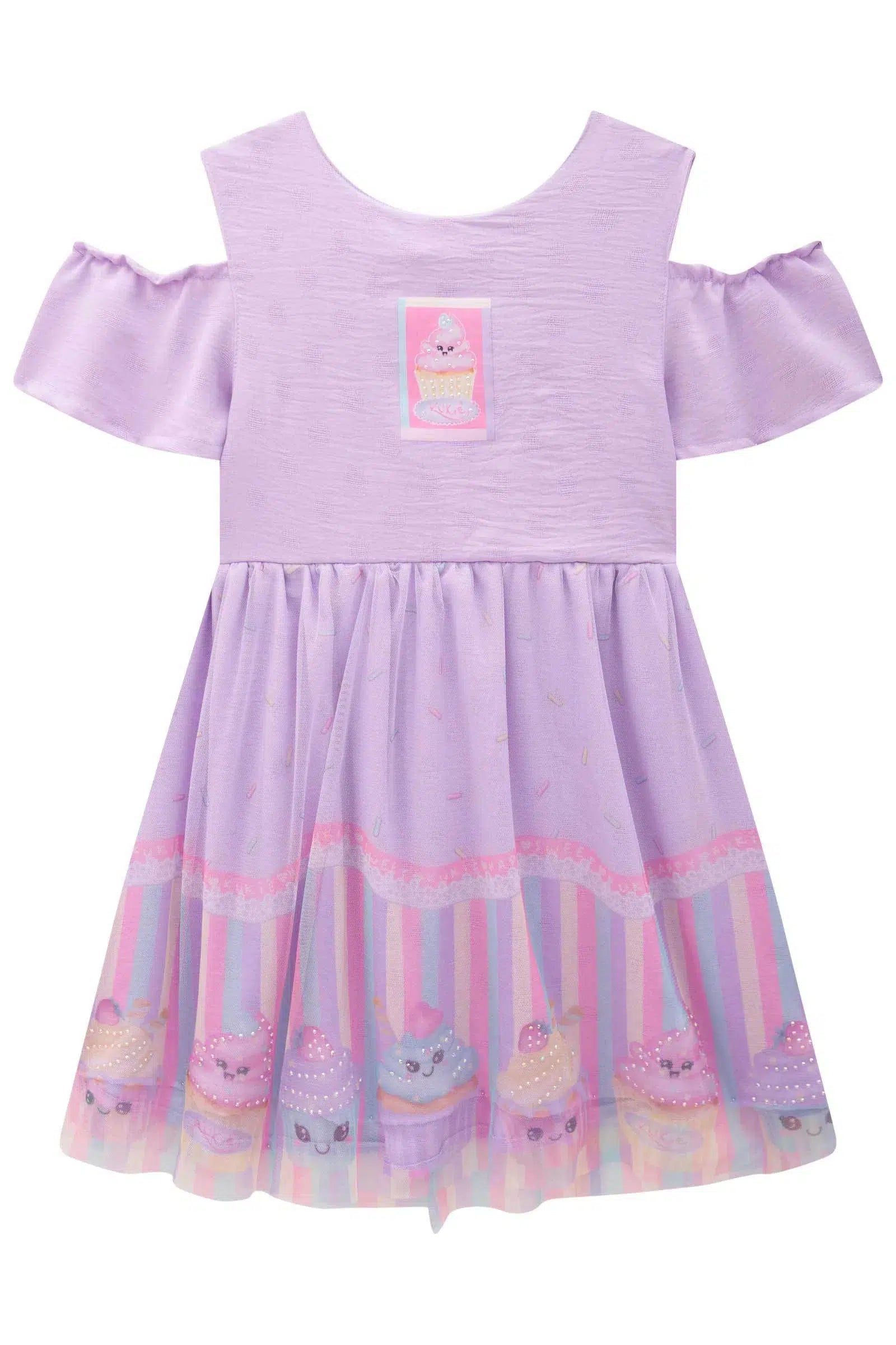 Vestido Infantil Menina em Crepe Dots e Tule com Elastano 82256 Kukiê