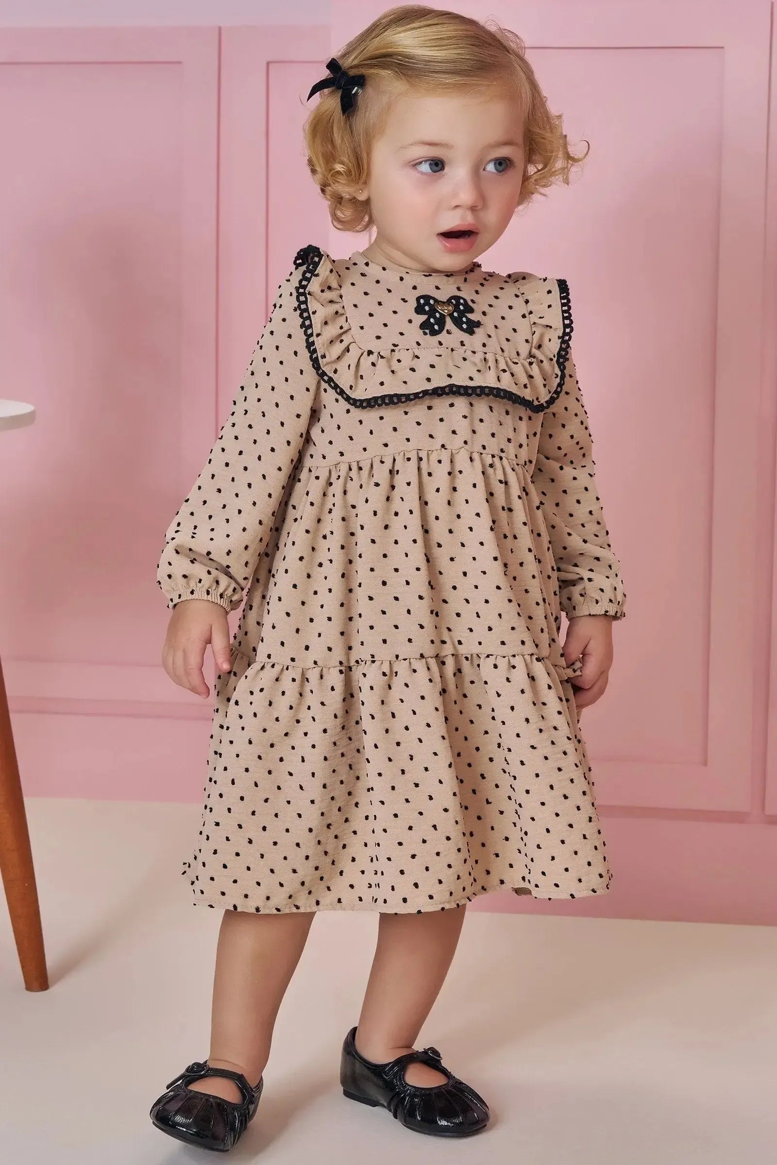 Vestido em Crepe Textura Poá 92129 Kukiê Bebê Menina