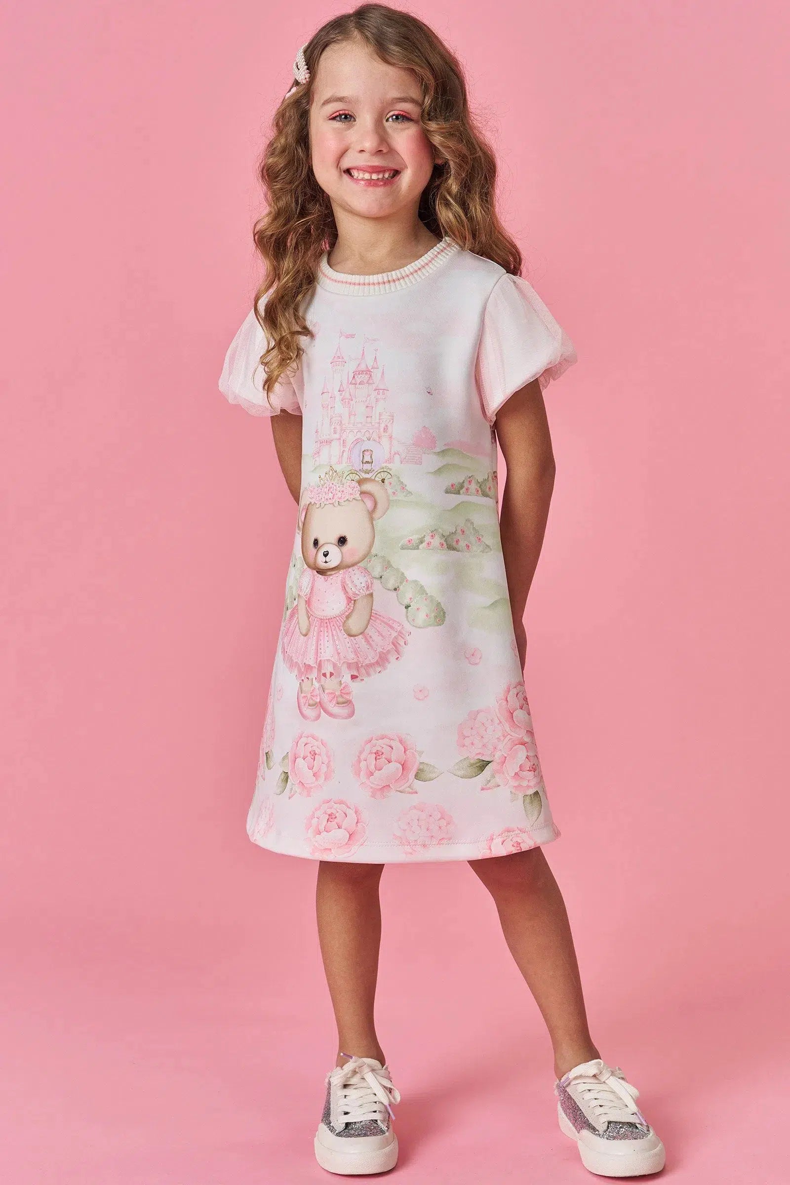 Vestido Infantil Menina em Fly Tech e Tule com Elastano 82361 Kukiê