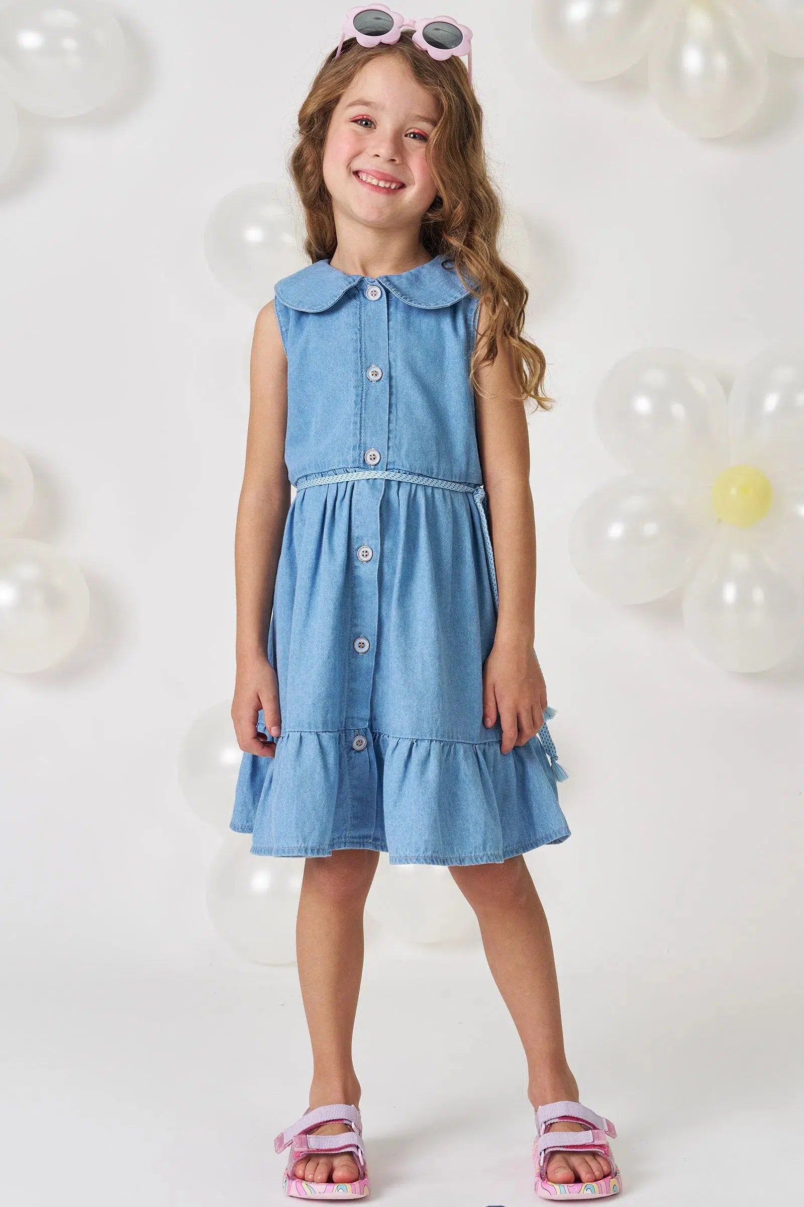 Vestido Infantil Menina em Jeans Teca 81345 Kukiê