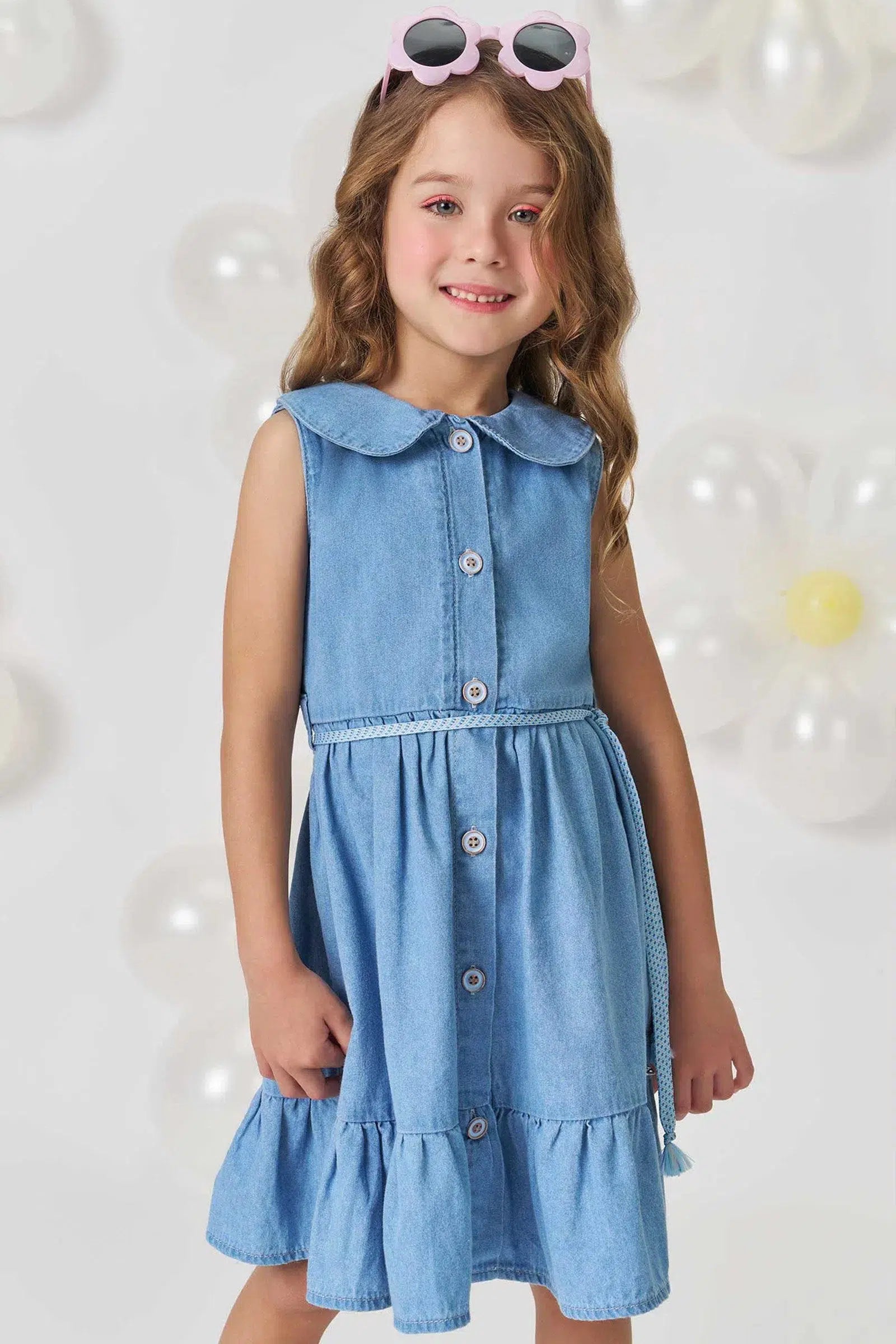 Vestido Infantil Menina em Jeans Teca 81345 Kukiê