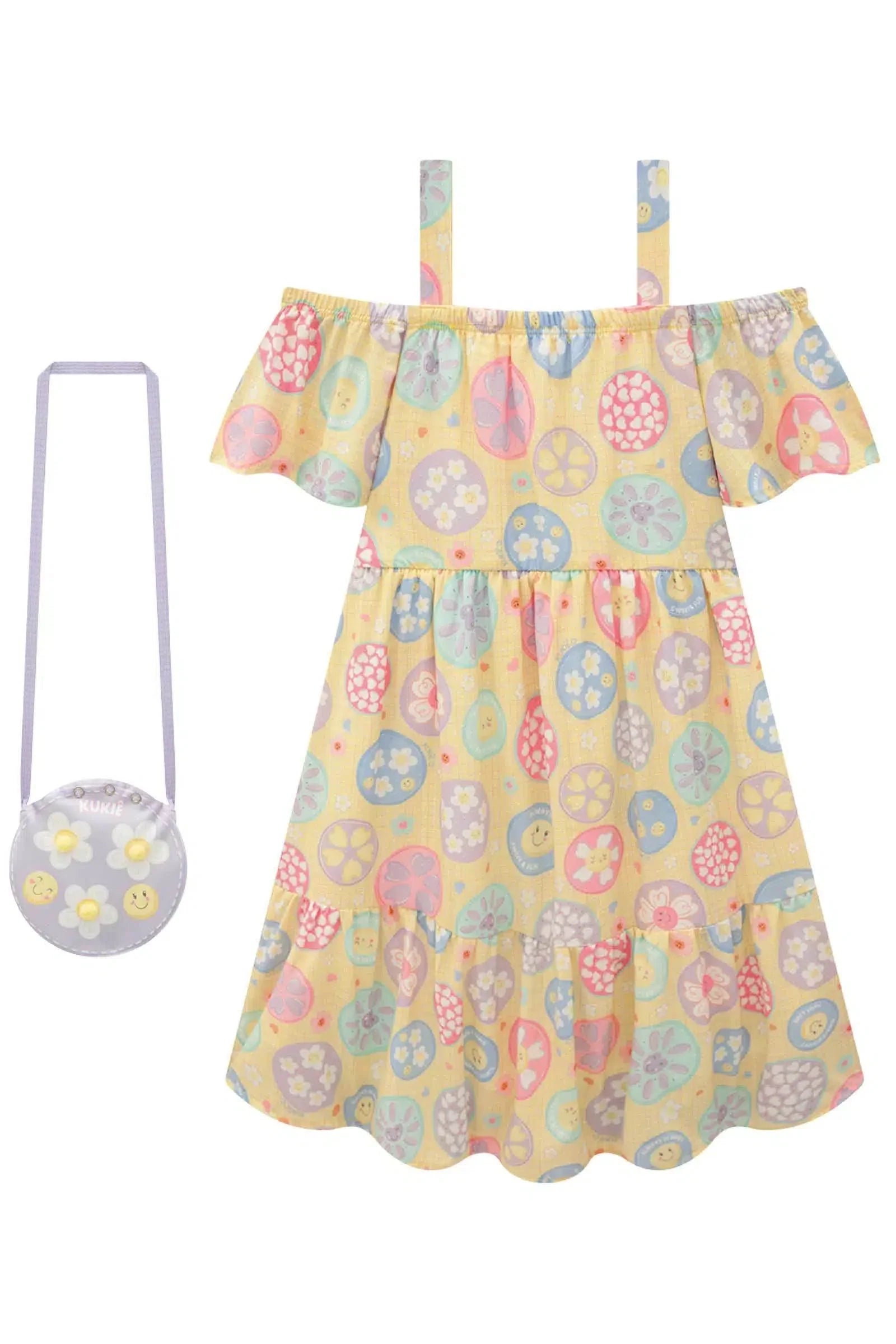 Vestido Infantil Menina em Light Peach Textura (acompanha Bolsa) 81589 Kukiê