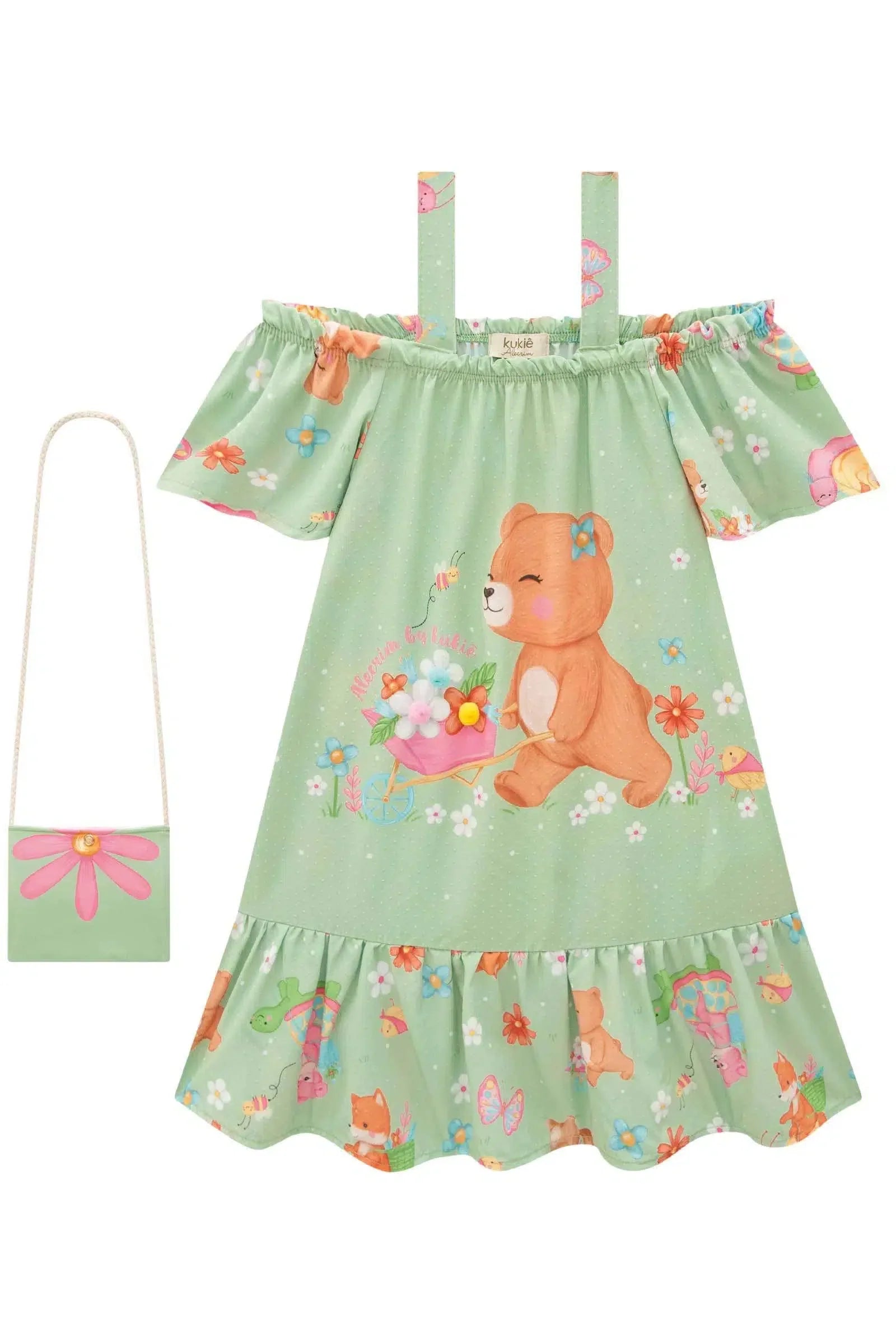 Vestido Infantil Menina em Light Peach Textura. Acompanha Bolsa 81957 Kukiê