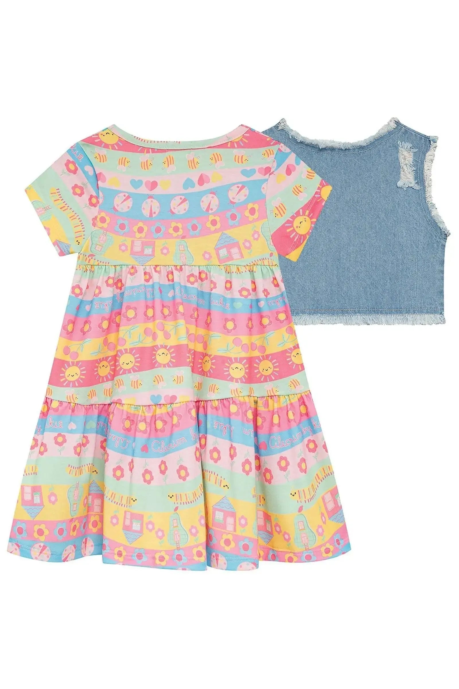 Vestido em Malha Fresh e Colete em Jeans Arkansas 95571 Kukiê Infantil Menina