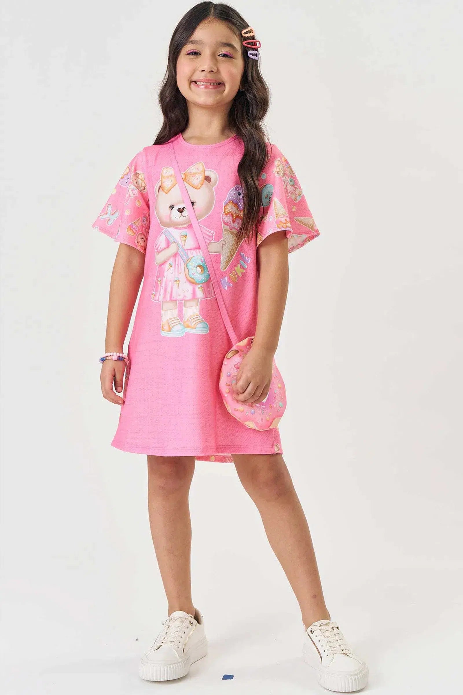 Vestido Infantil Menina em Malha Power (acompanha Bolsa) 81571 Kukiê