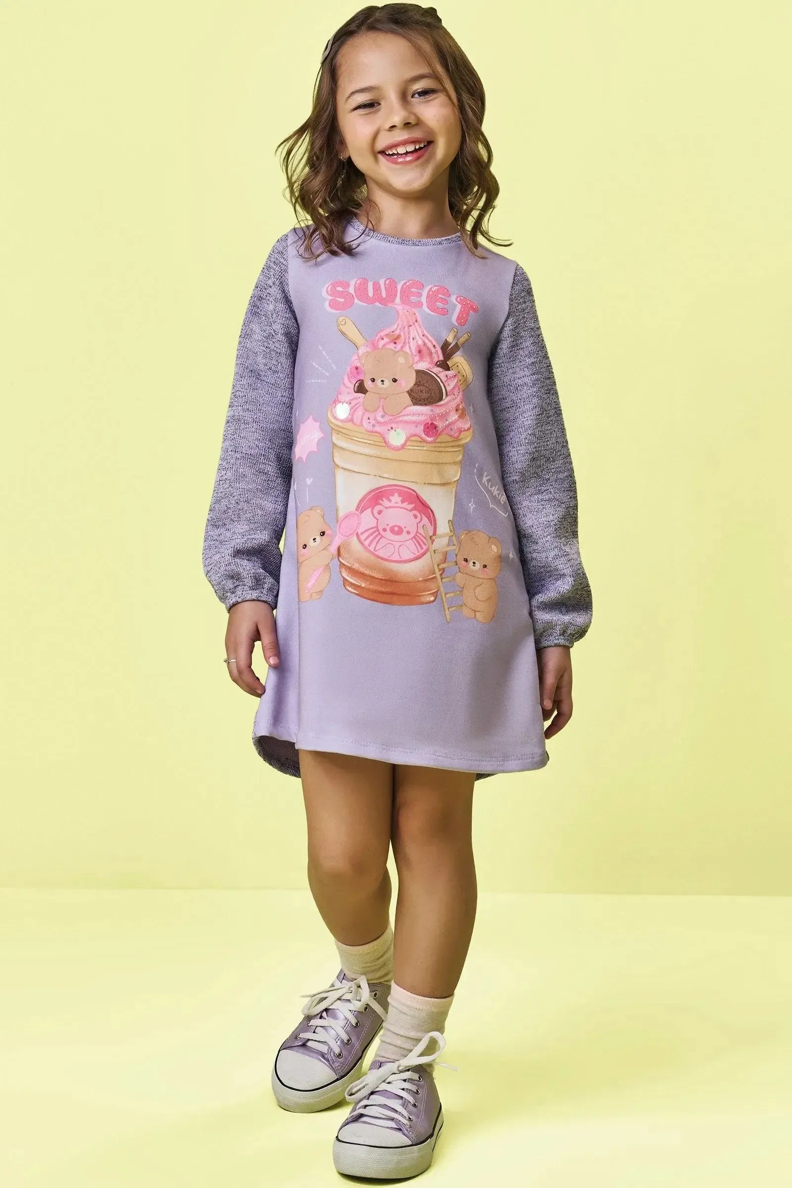 Vestido em Malha Shine e Molecotton 92643 Kukiê Infantil Menina