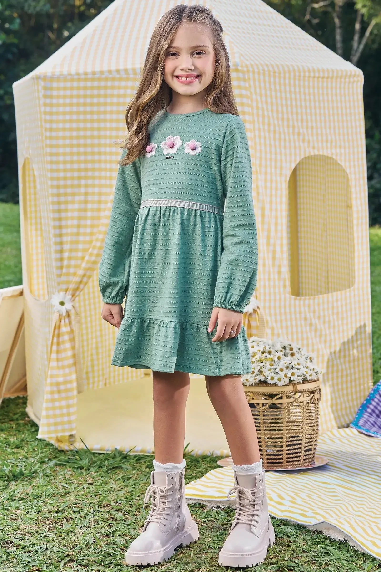 Vestido em Malha Textura 89255 Kukiê Infantil Menina