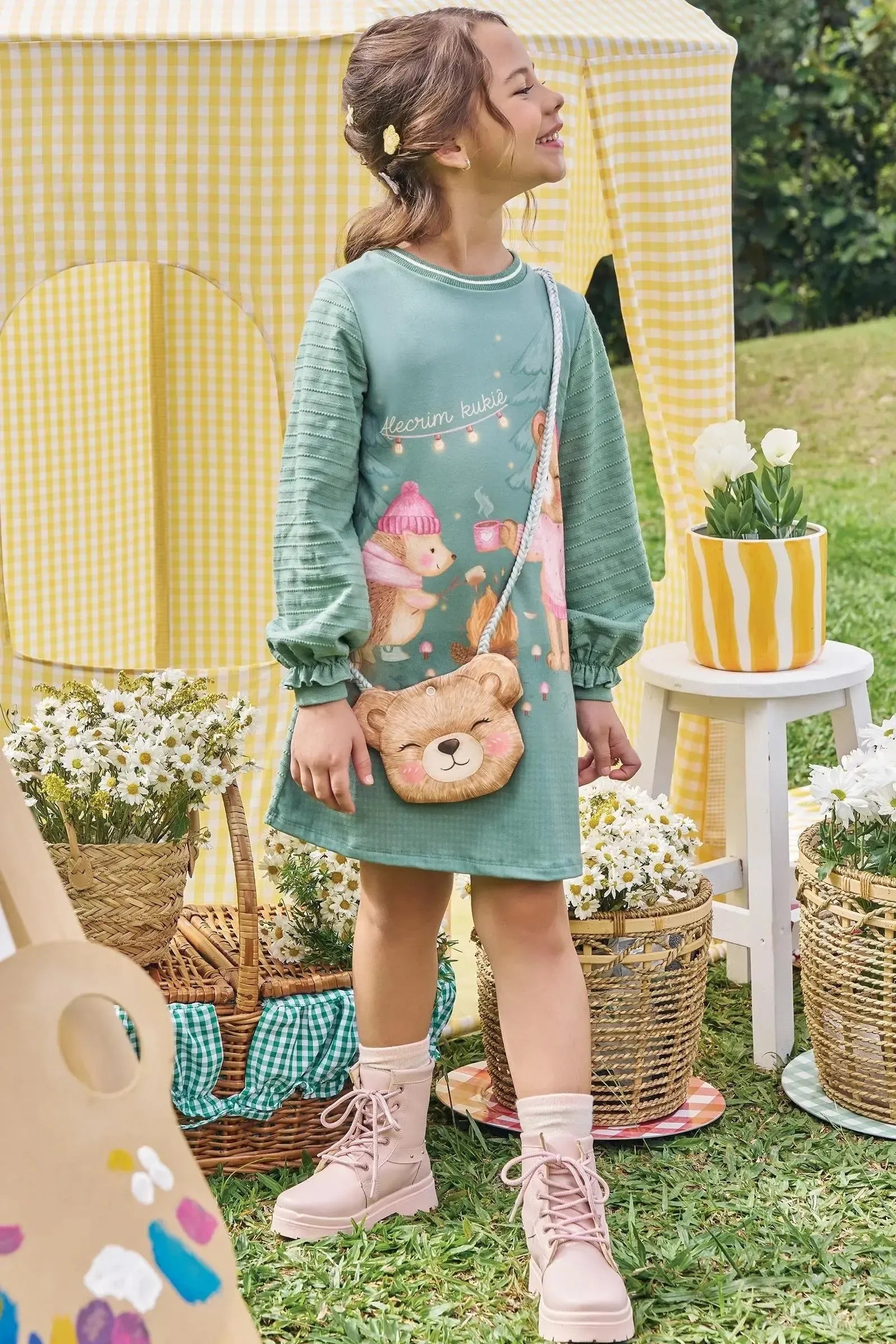 Vestido em Malha Textura (acompanha Bolsa) 89245 Kukiê Infantil Menina