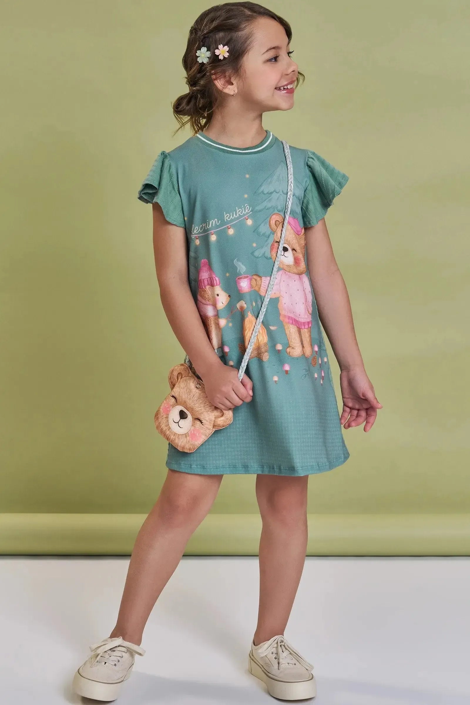 Vestido em Malha Textura (acompanha Bolsa) 93738 Kukiê Infantil Menina