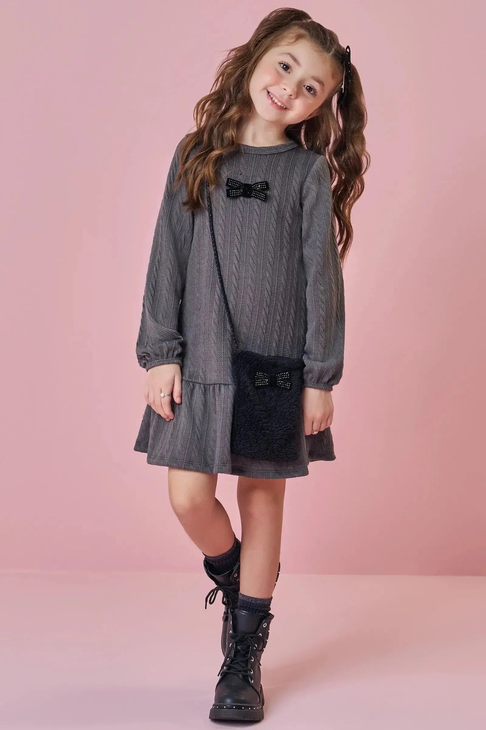 Vestido em Malha Tricot (acompanha Bolsa) 92493 Kukiê Infantil Menina