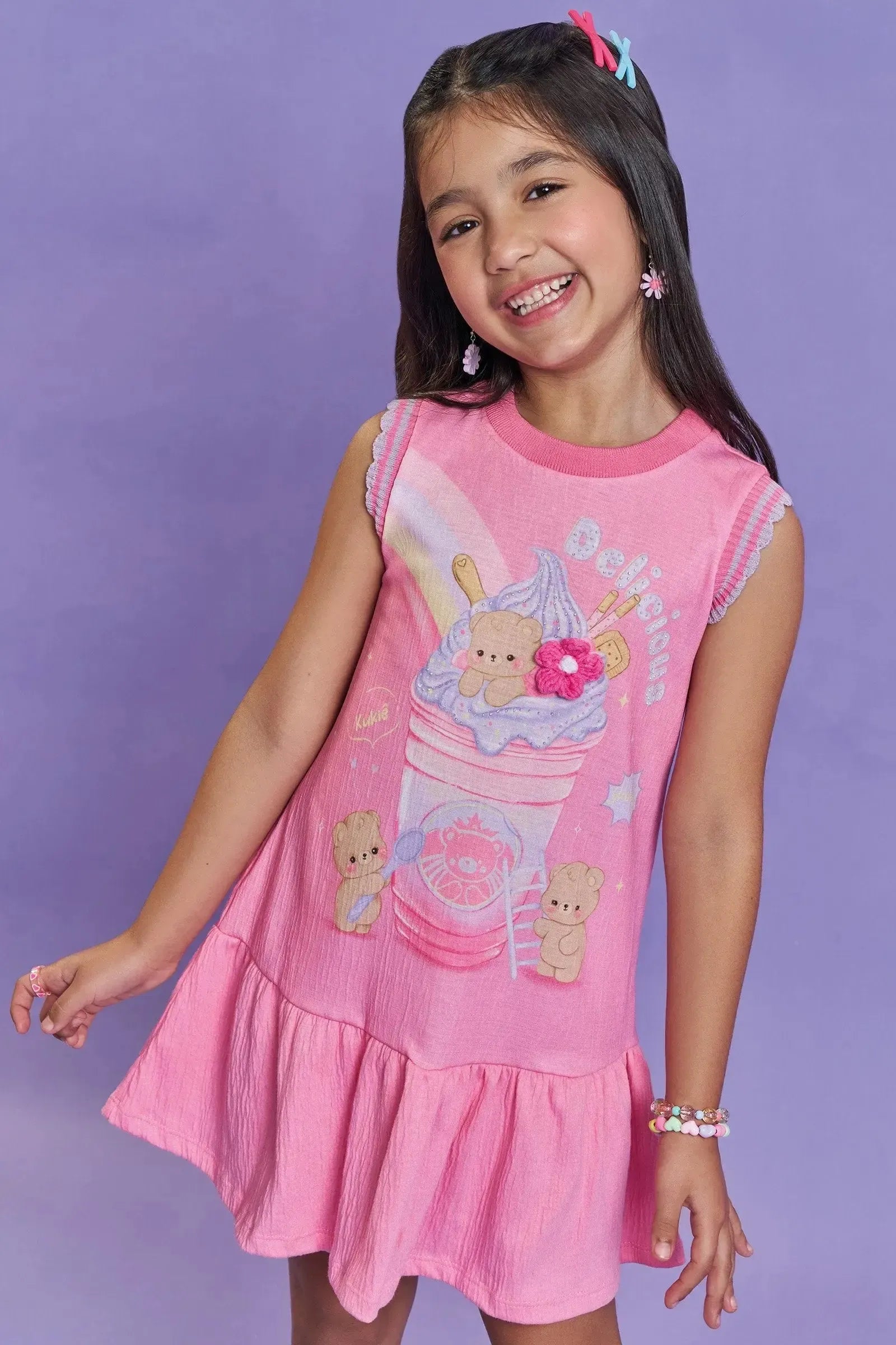 Vestido em Malha Wave 93694 Kukiê Infantil Menina