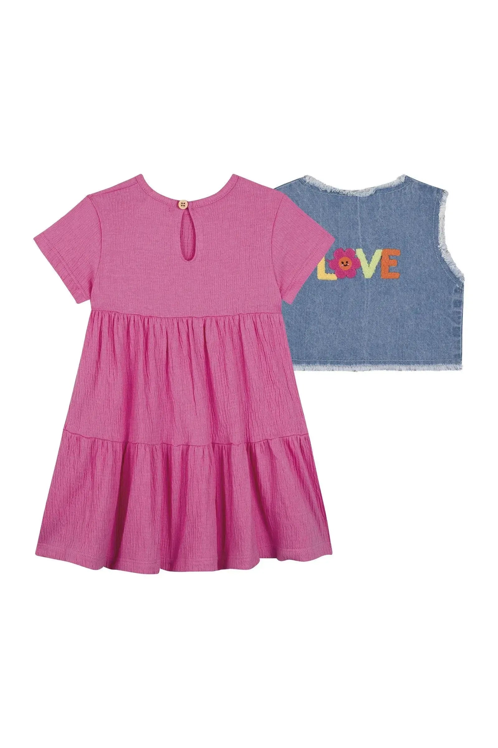 Vestido em Malha Wave e Colete em Jeans Arkansas 86693 Kukiê Bebê Menina