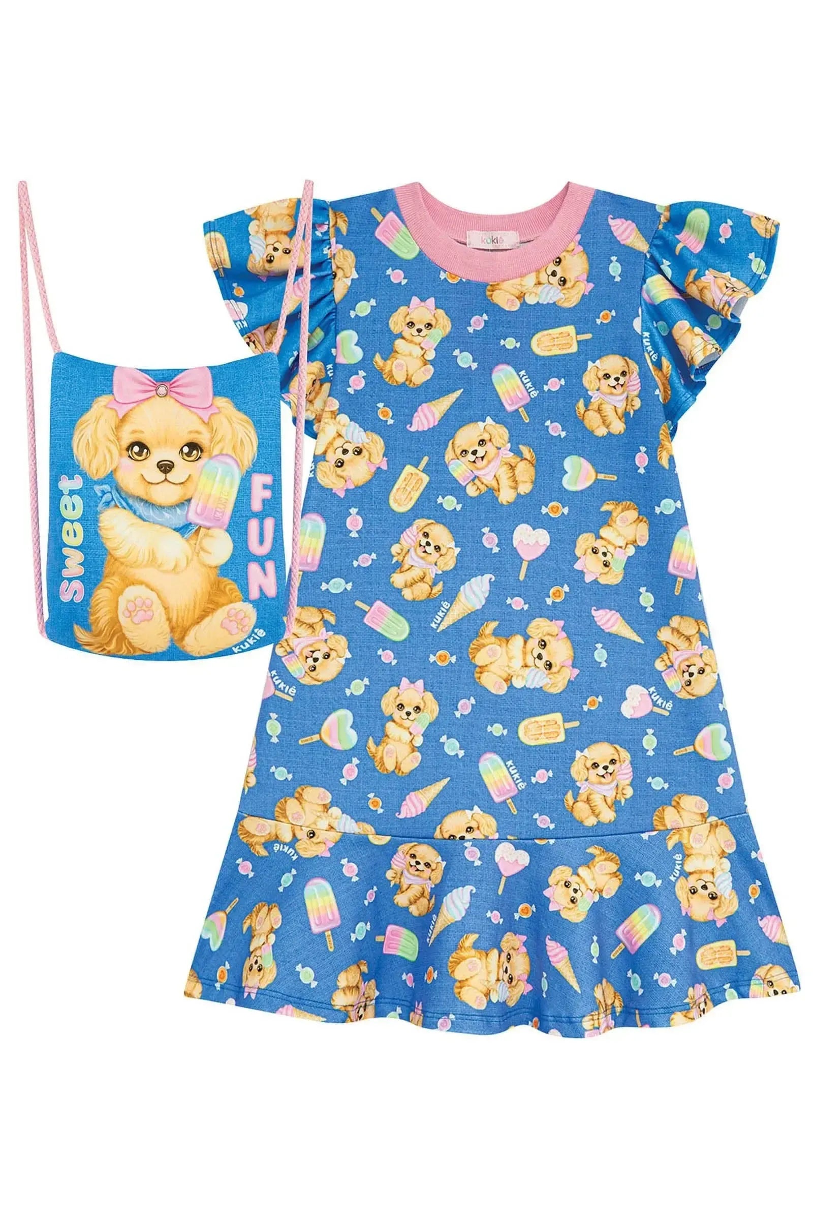 Vestido em Molecotton (acompanha Mochila) 96694 Kukiê Infantil Menina
