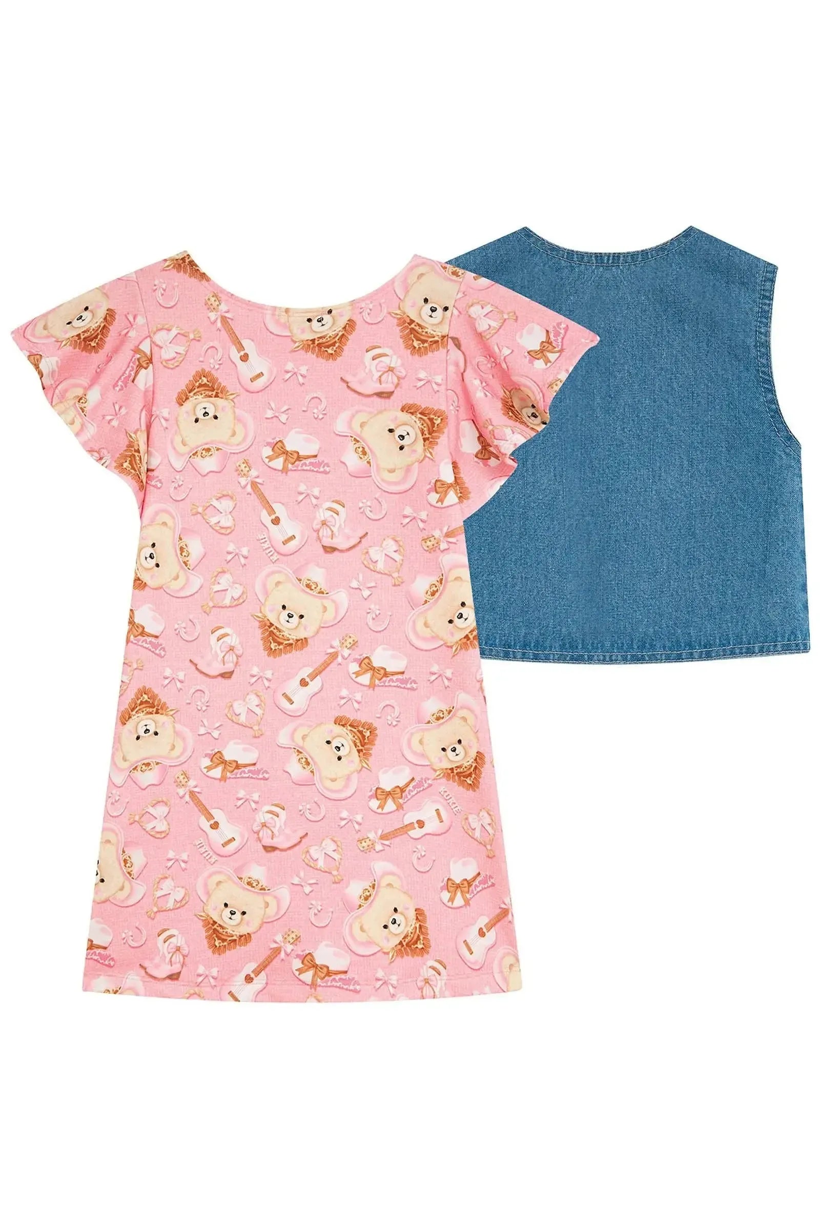 Vestido em Molecotton e Colete em Jeans 95942 Kukiê Infantil Menina