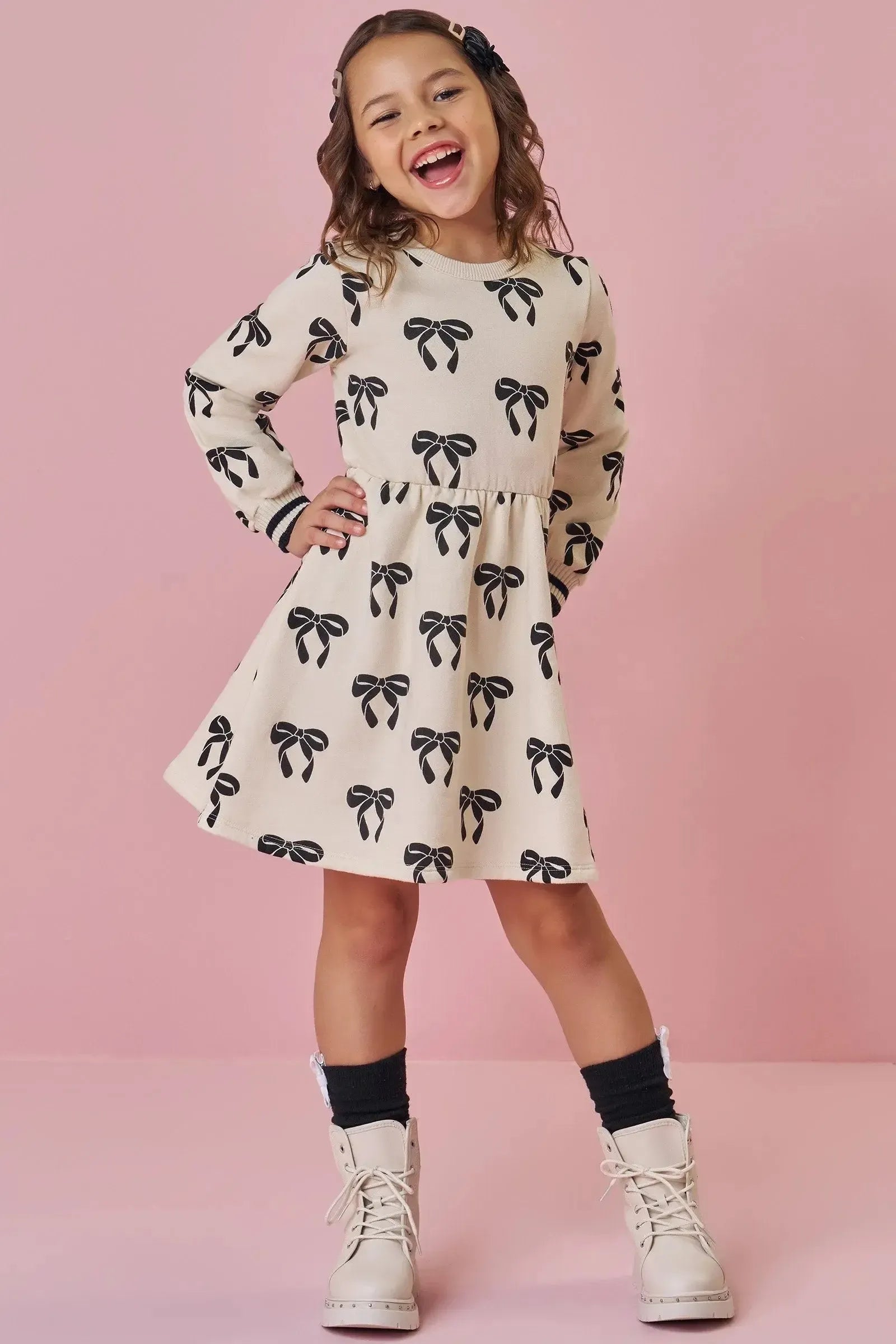 Vestido em Moletom com Pelúcia 89837 Kukiê Infantil Menina