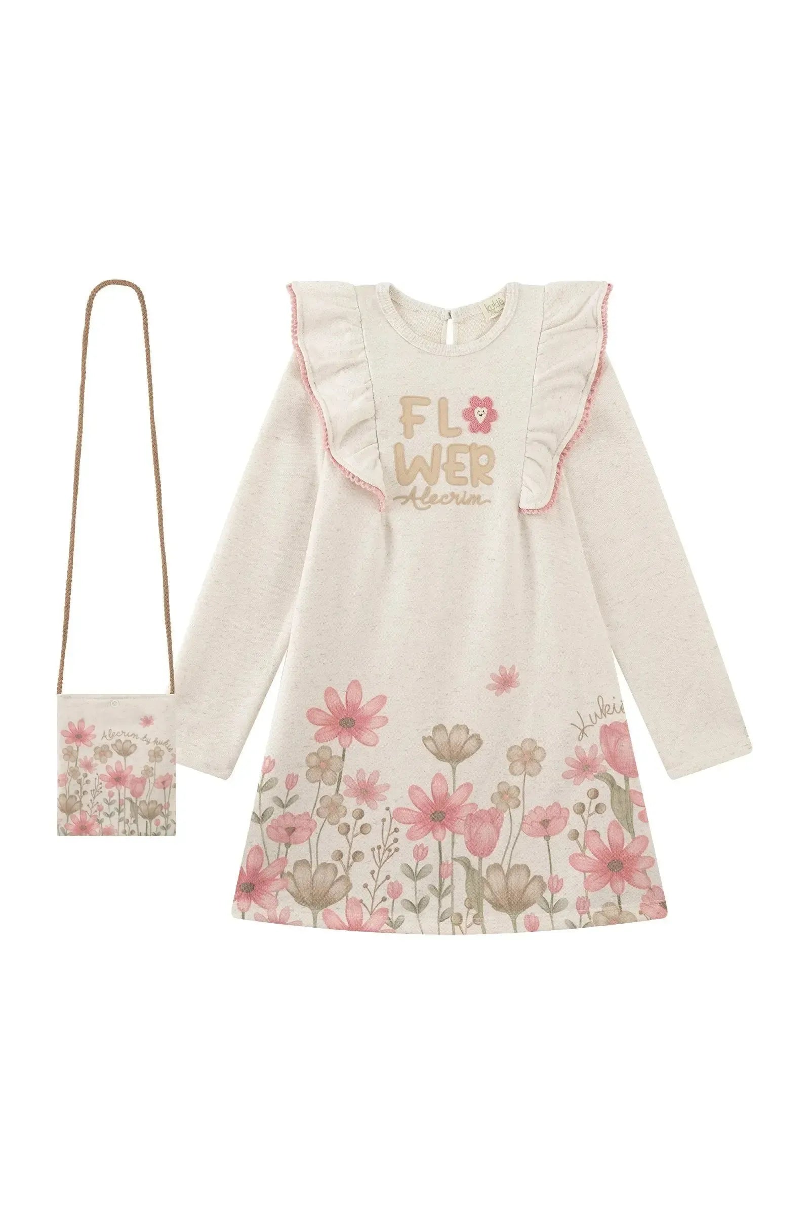 Vestido em Moletom sem Pelúcia (acompanha Bolsa) 89606 Kukiê Infantil Menina