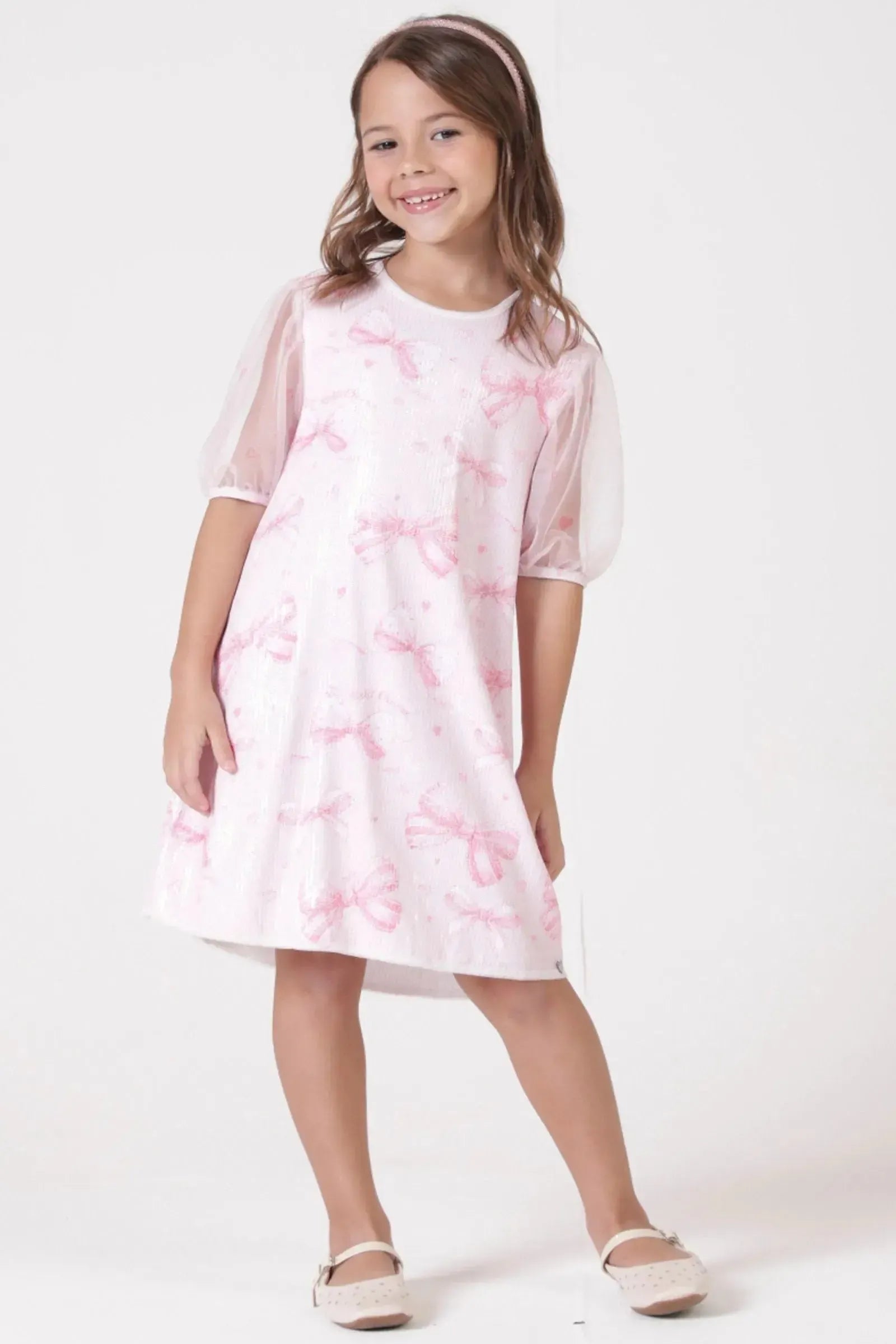 Vestido em Paetê e Tule com Elastano 90281 Kukiê Infantil Menina