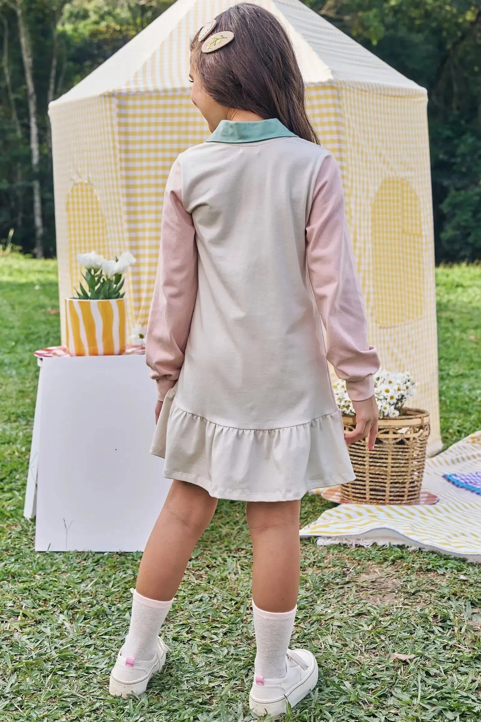 Vestido em Piquet com Elastano e Cotton 89247 Kukiê Infantil Menina
