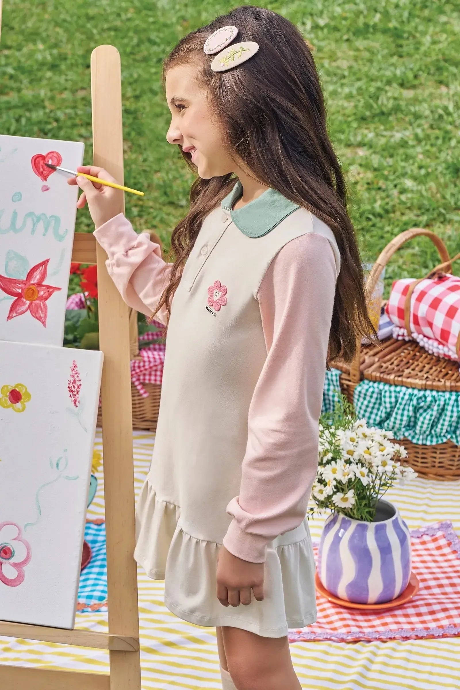 Vestido em Piquet com Elastano e Cotton 89247 Kukiê Infantil Menina