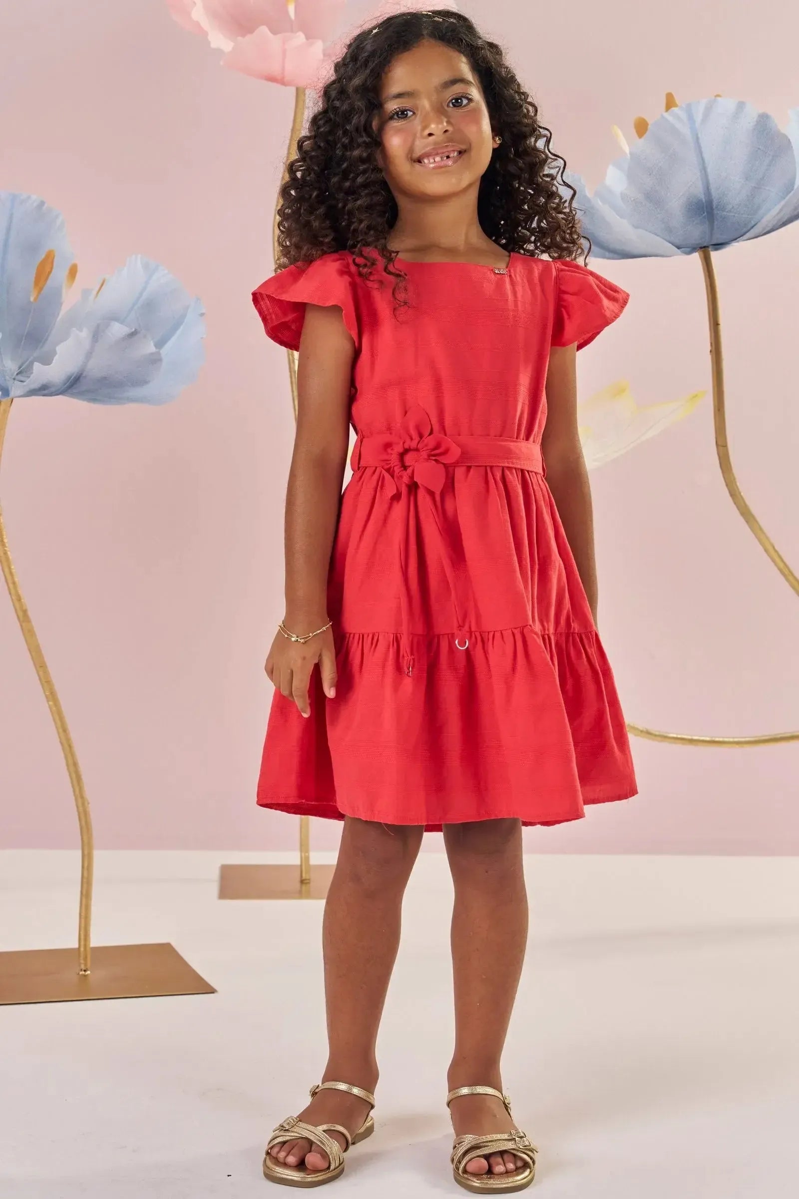 Vestido em Tricoline com Textura 100% Algodão 86997 Kukiê Infantil Menina
