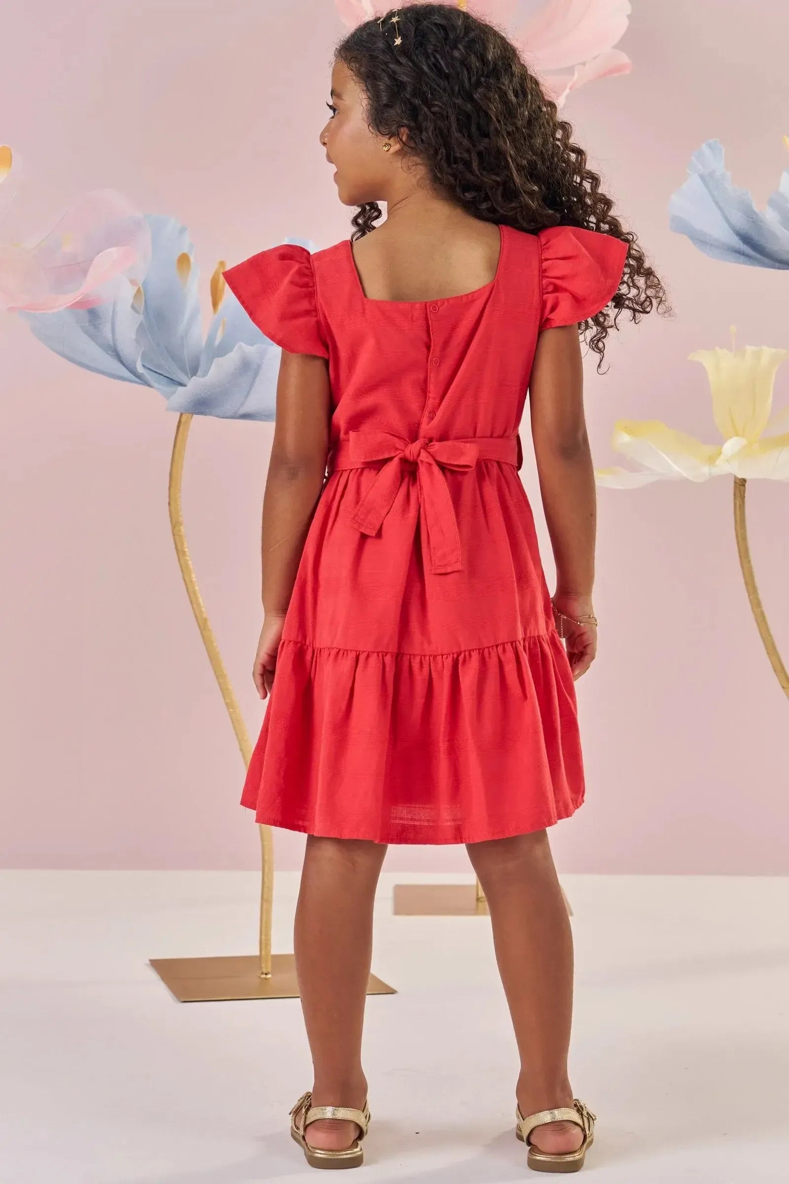 Vestido em Tricoline com Textura 100% Algodão 86997 Kukiê Infantil Menina