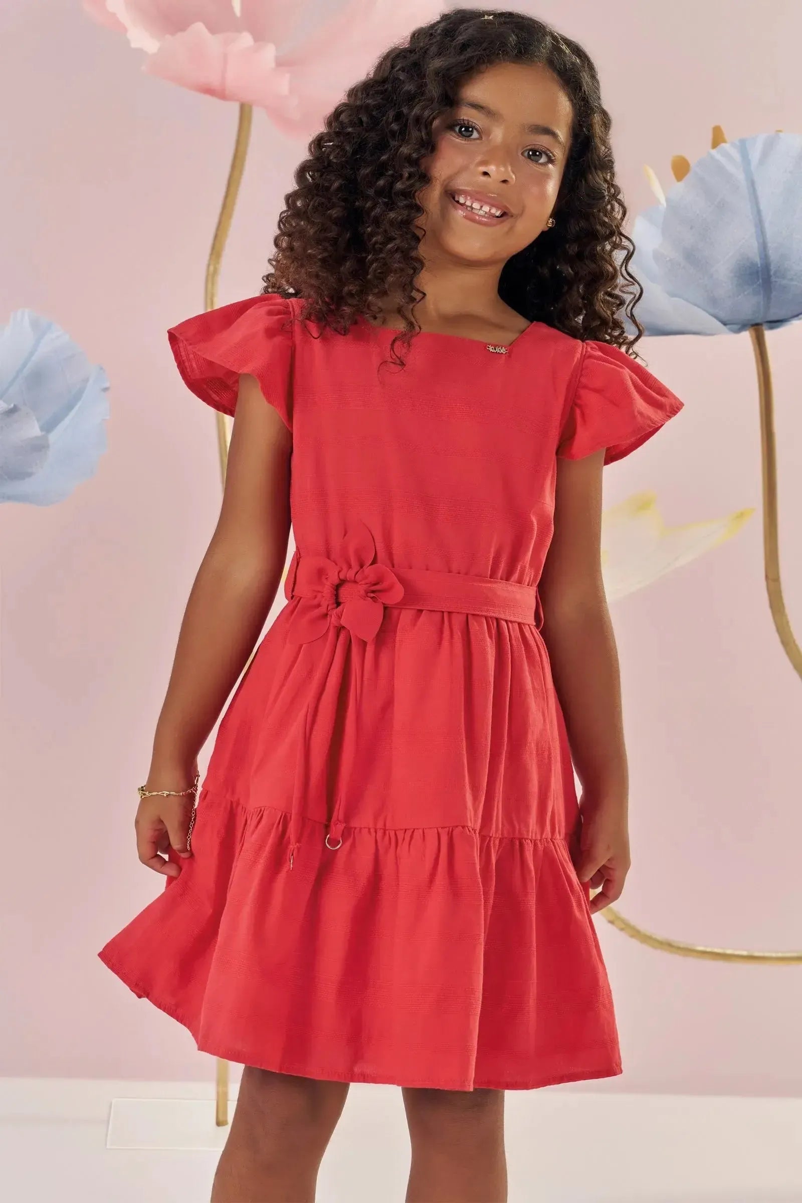 Vestido em Tricoline com Textura 100% Algodão 86997 Kukiê Infantil Menina