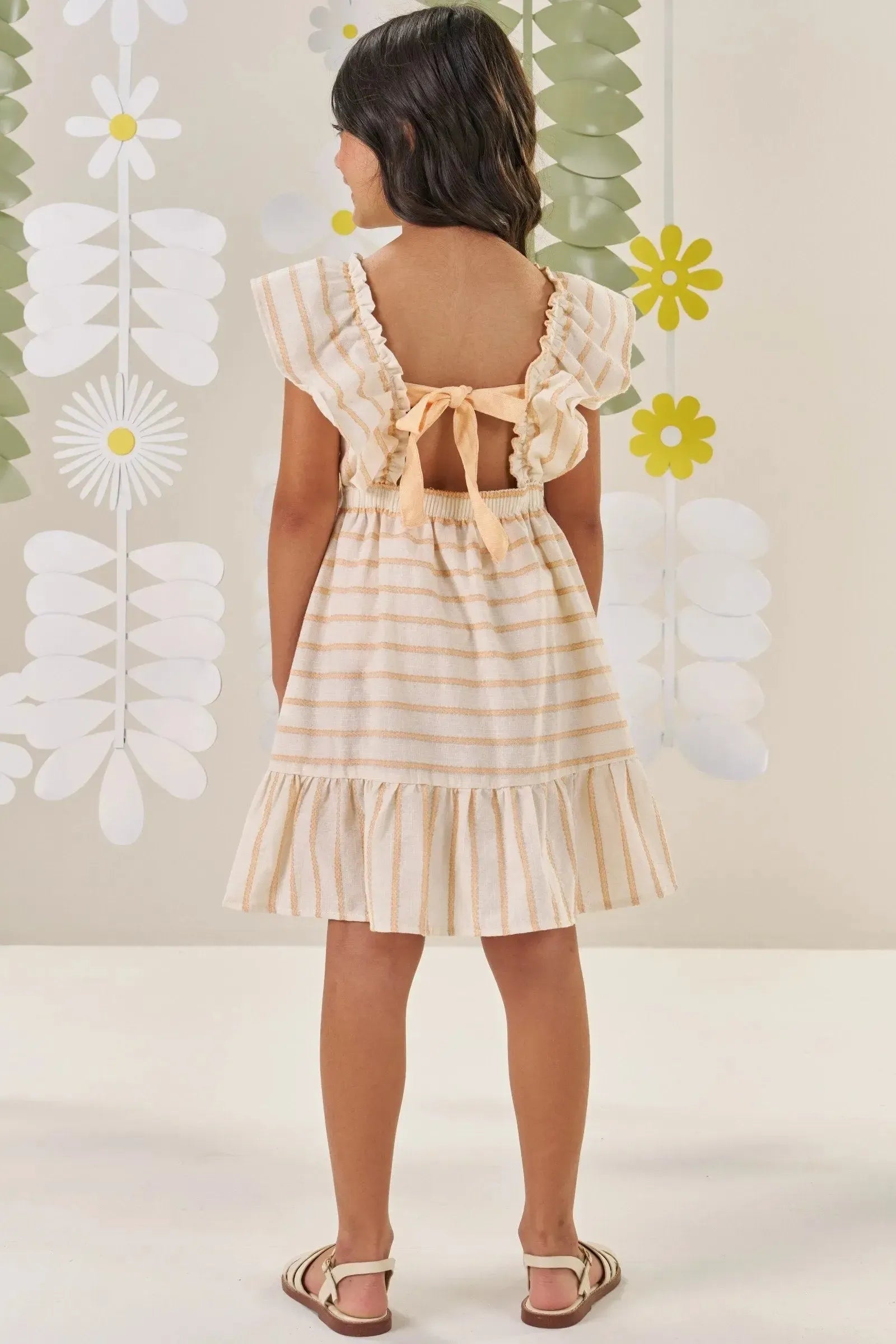 Vestido em Tricoline Linho Listras 86470 Kukiê Infantil Menina