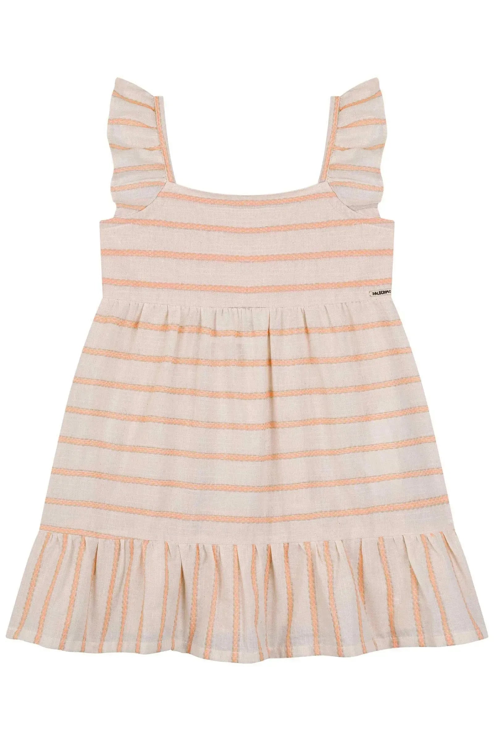 Vestido em Tricoline Linho Listras 86676 Kukiê Bebê Menina