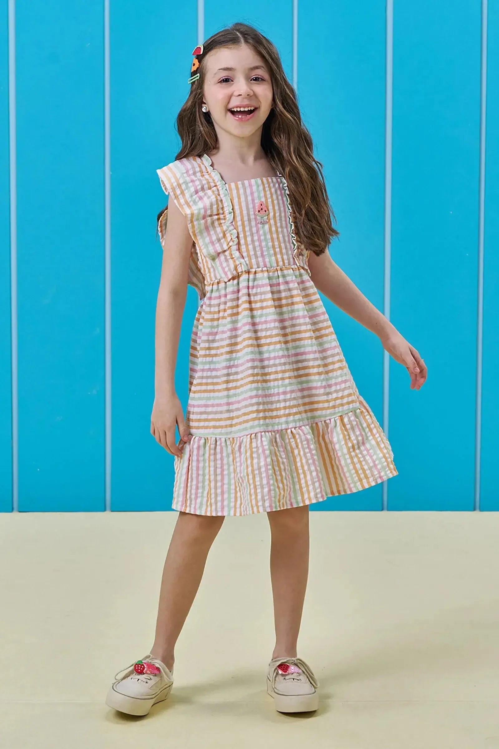 Vestido em Tricoline Listrado 96356 Kukiê Infantil Menina