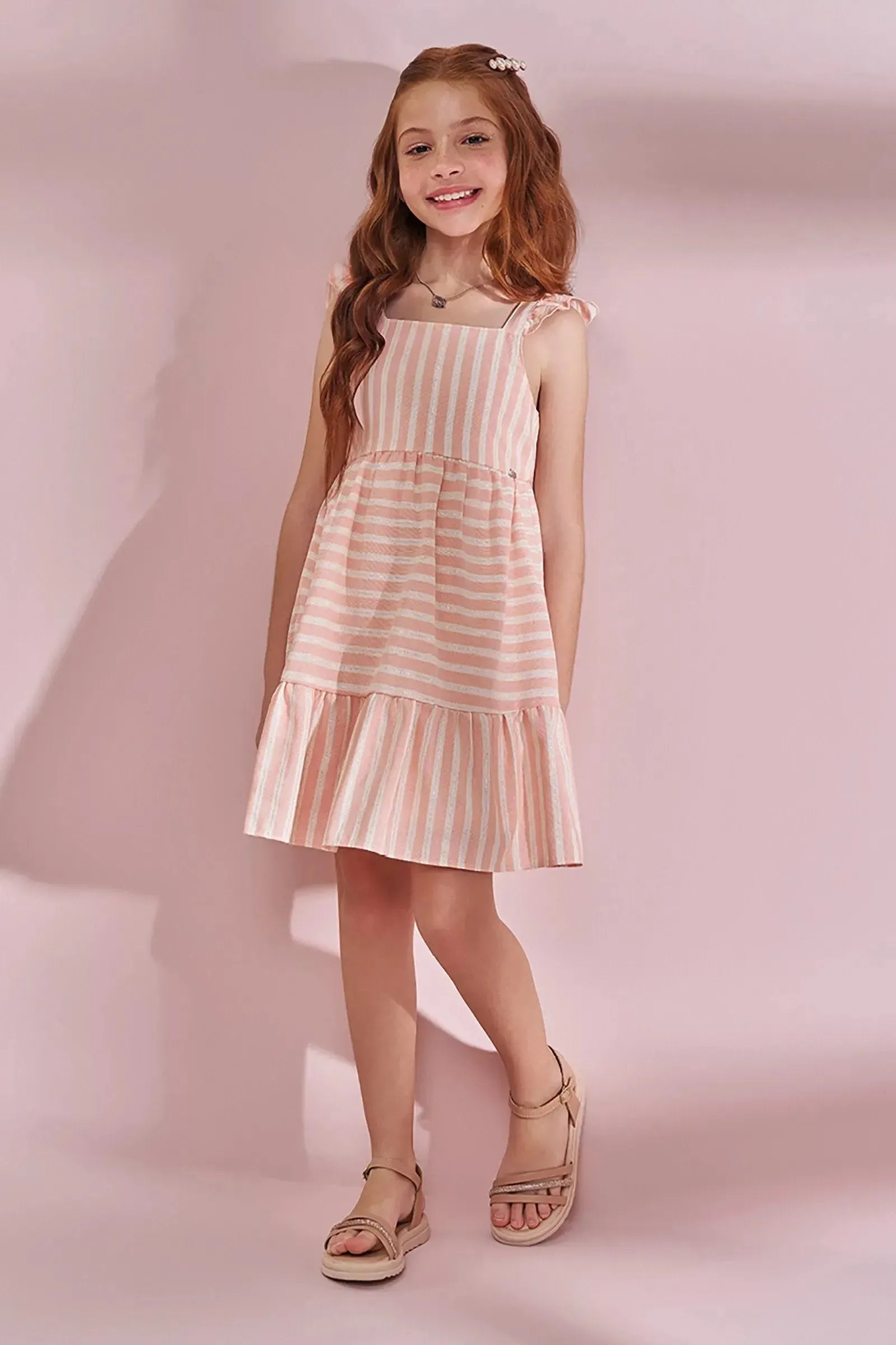 Vestido em Tricoline Listrado Shine 93691 Kukiê Infantil Menina