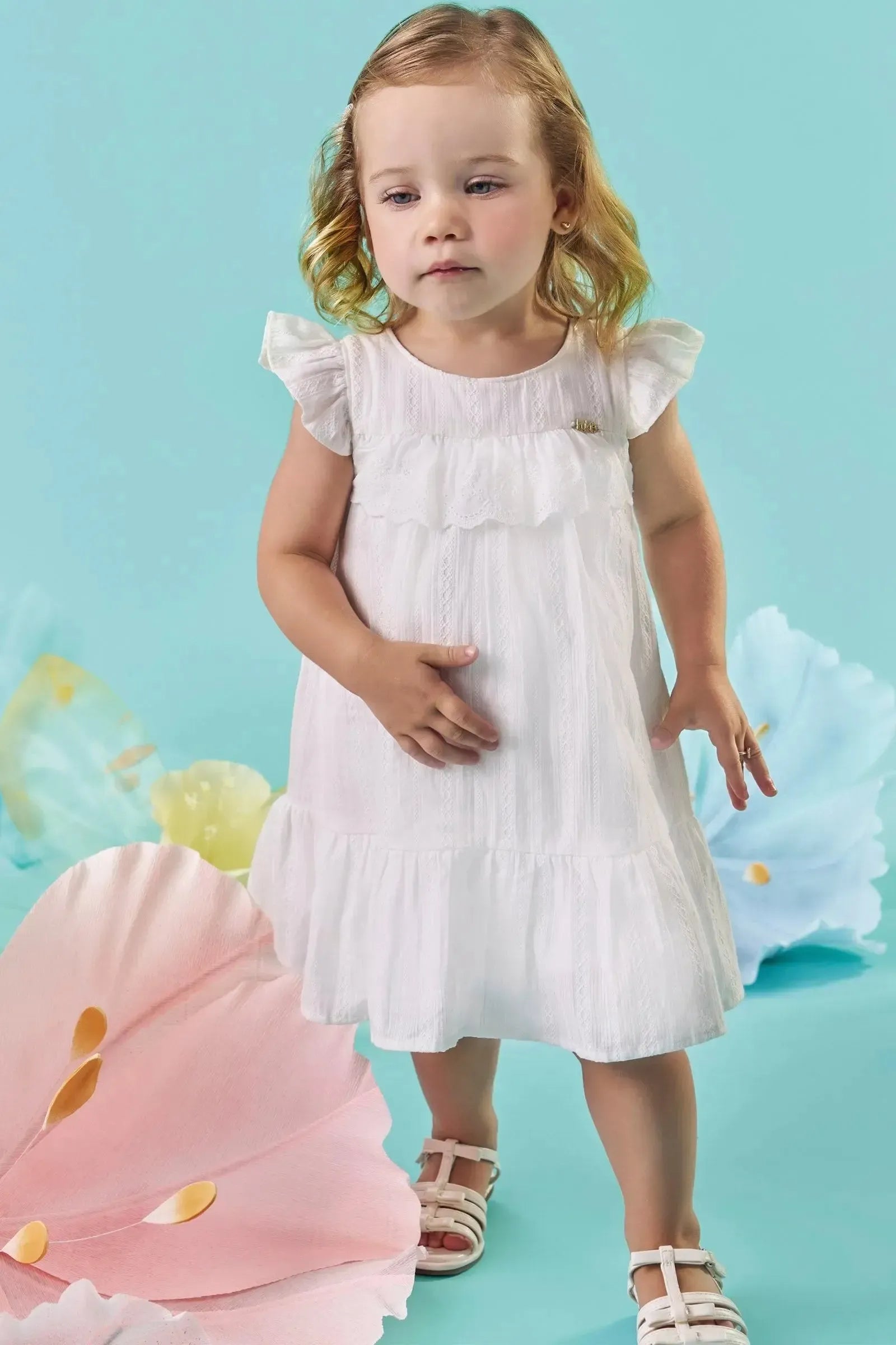 Vestido em Tricoline Textura 100% Algodão 87856 Kukiê Bebê Menina