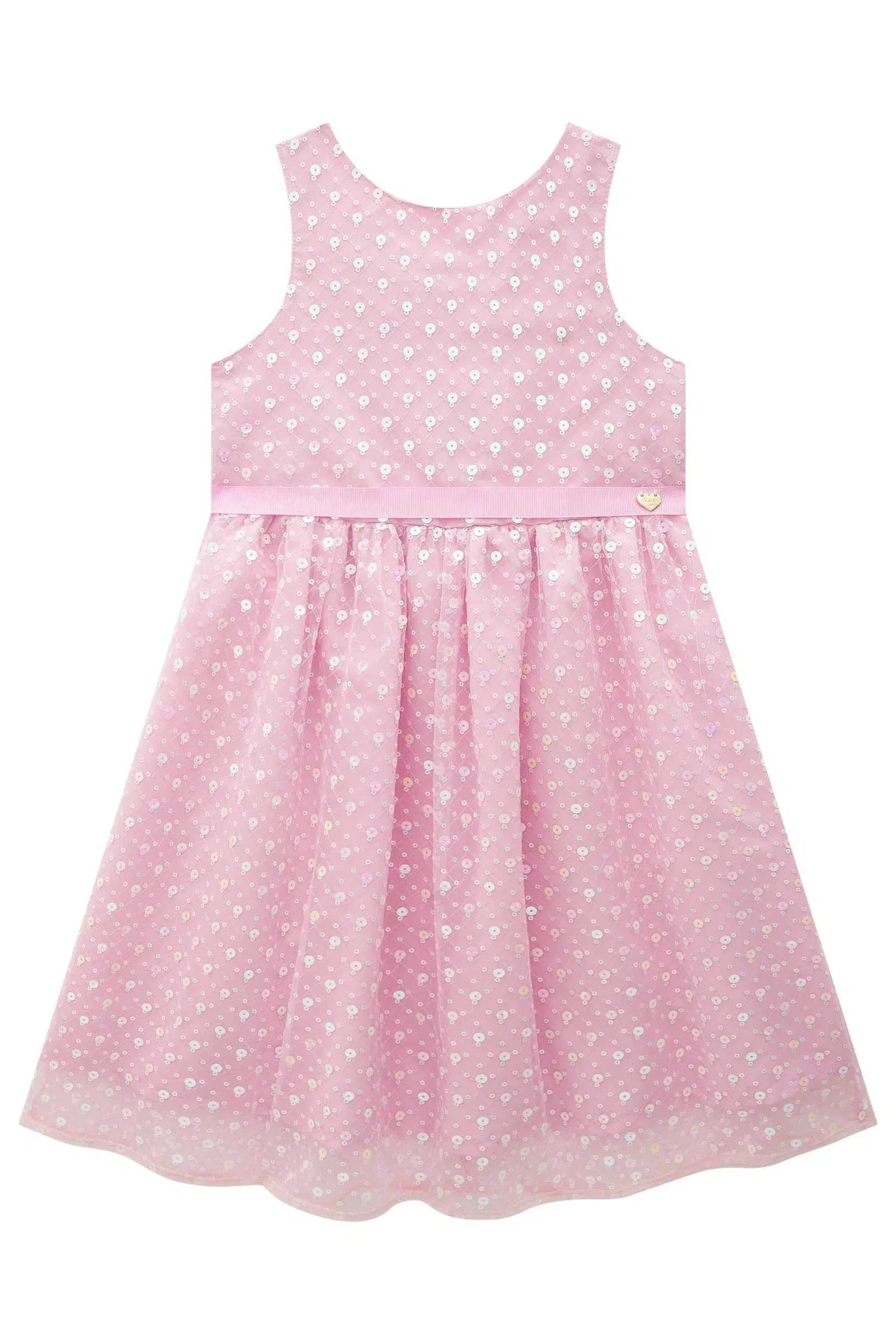 Vestido Infantil Menina em Tule Paetê Bordado 81325 Kukiê