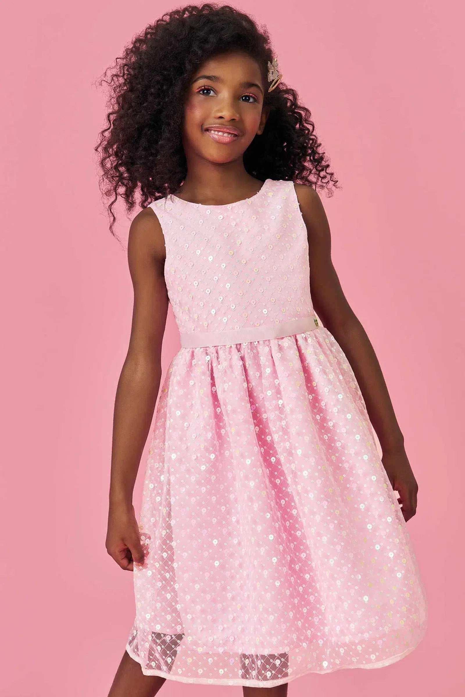 Vestido Infantil Menina em Tule Paetê Bordado 81325 Kukiê