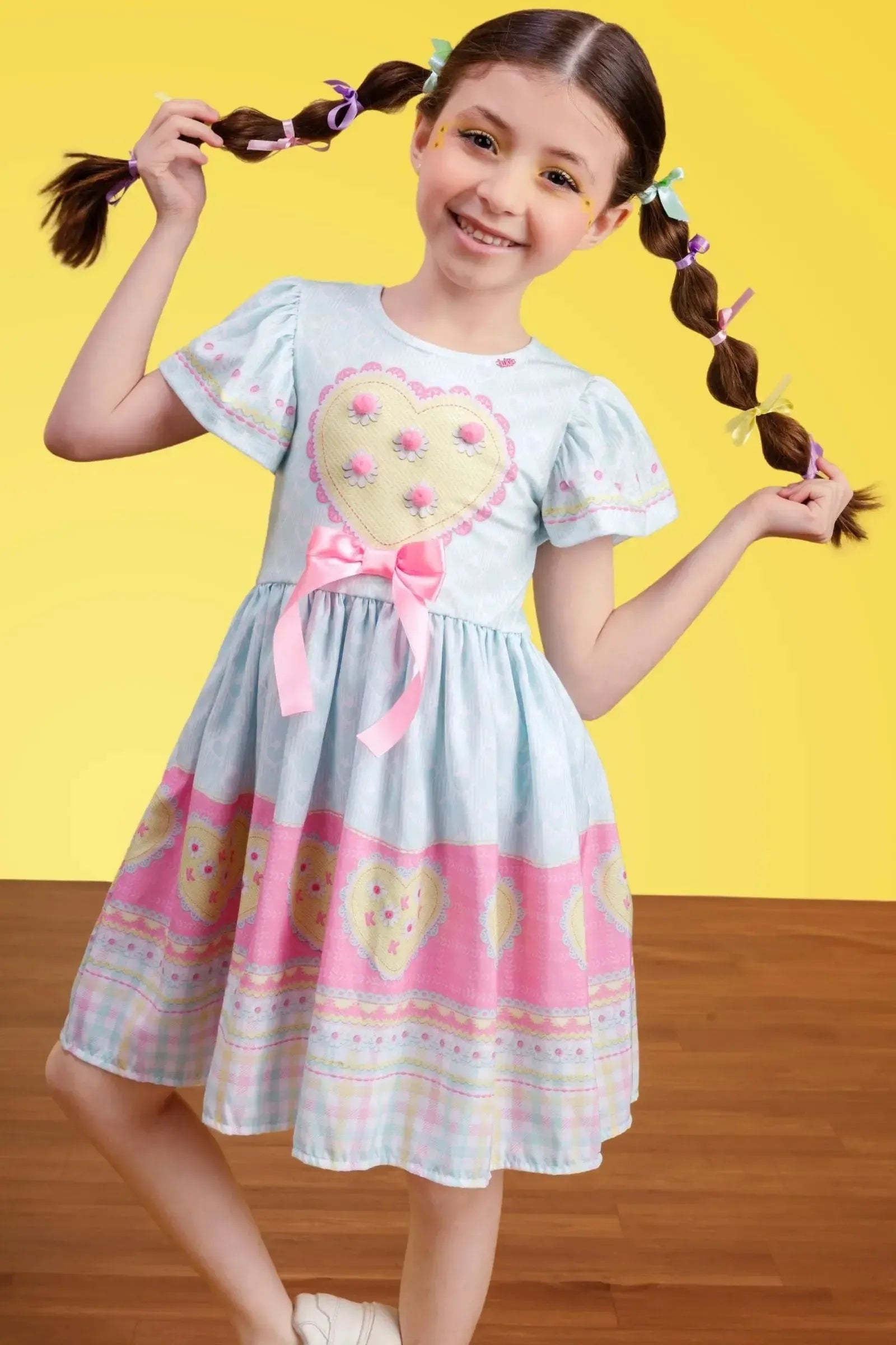 Vestido Junino Encantador em Malha Power e Nylon 97815 Kukiê Infantil Menina