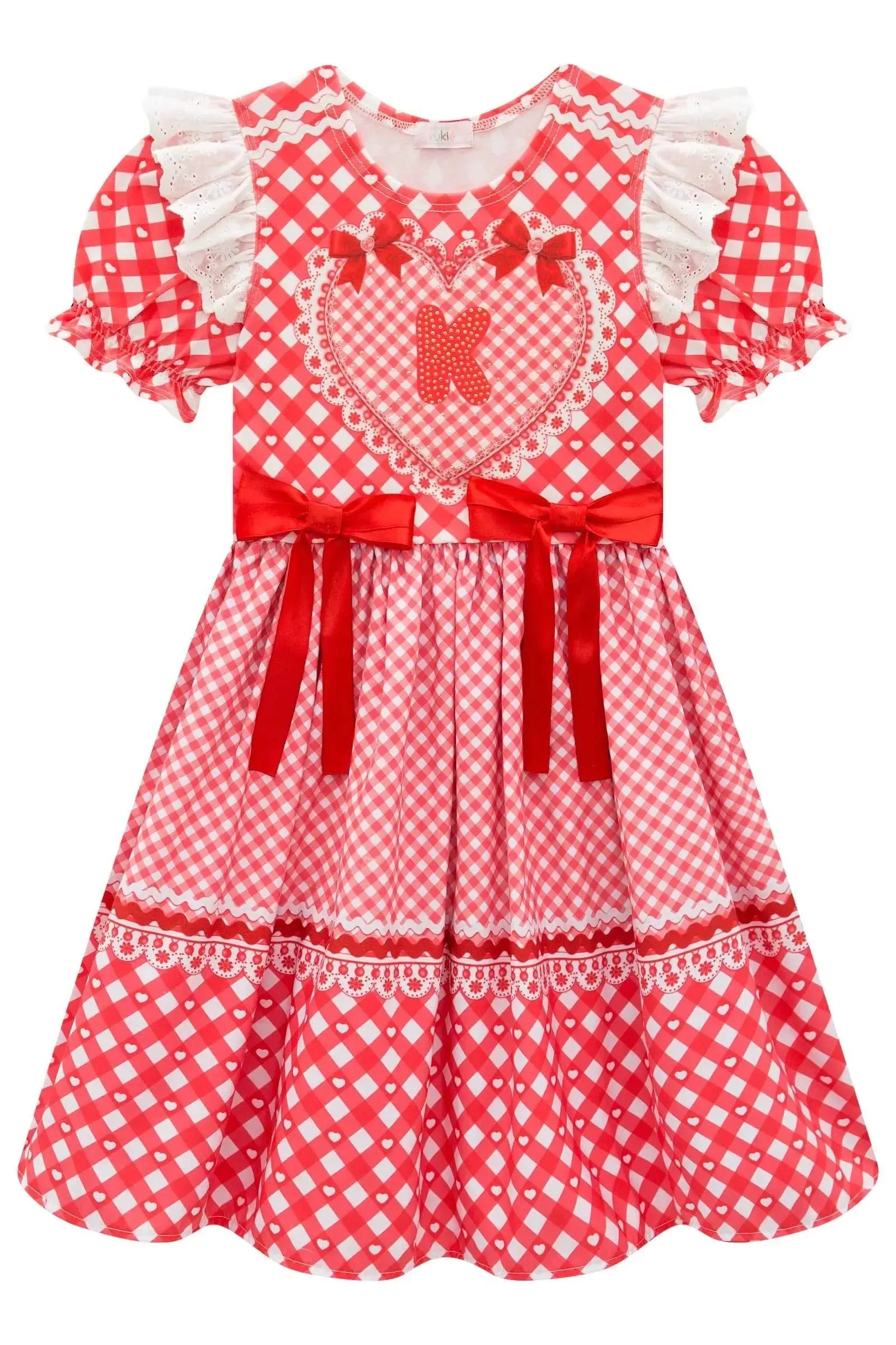Vestido Junino Maça Do Amor em Malha Power e Nylon Kukiê 97821 Kukiê Infantil Menina