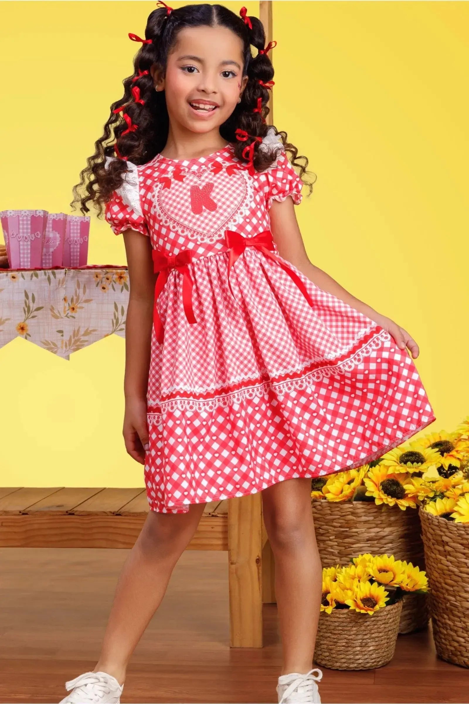 Vestido Junino Maça Do Amor em Malha Power e Nylon Kukiê 97821 Kukiê Infantil Menina