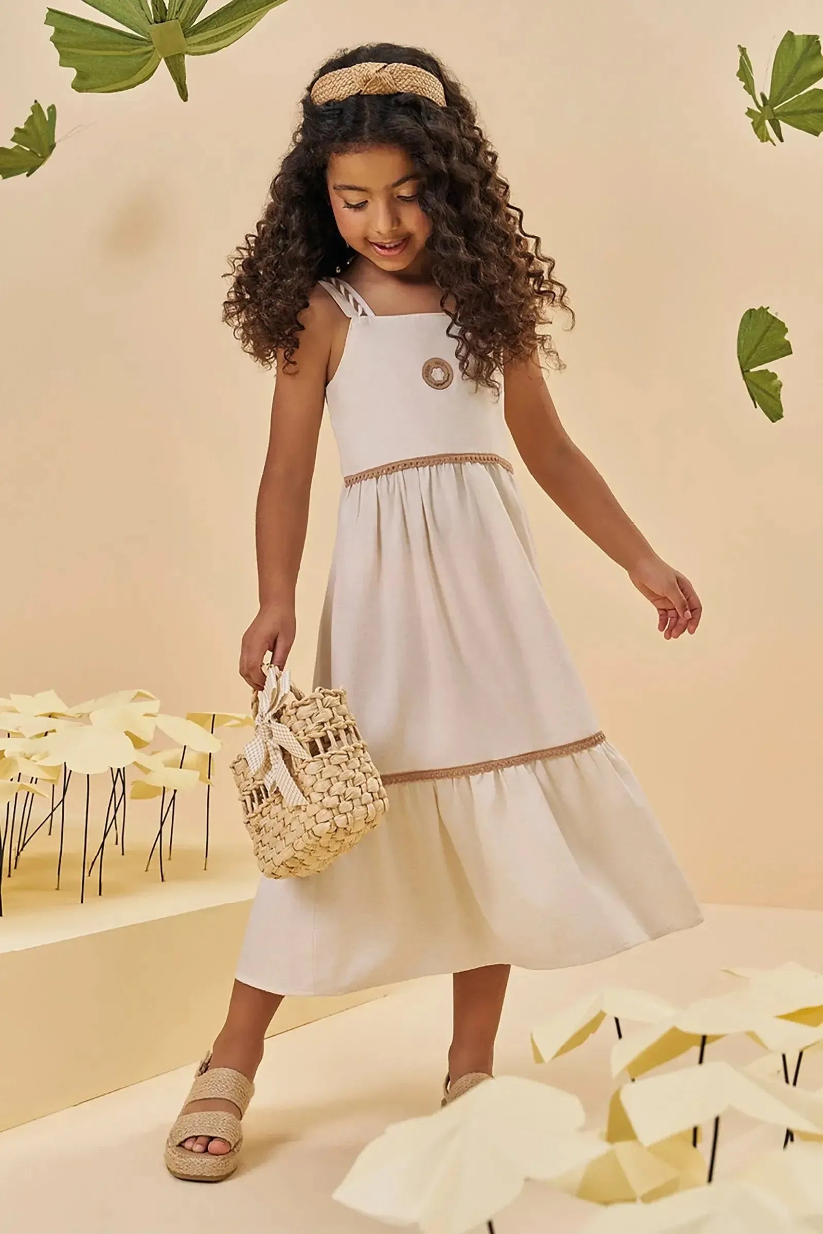 Vestido Midi em Linho Deluxe 94261 Kukiê Infantil Menina